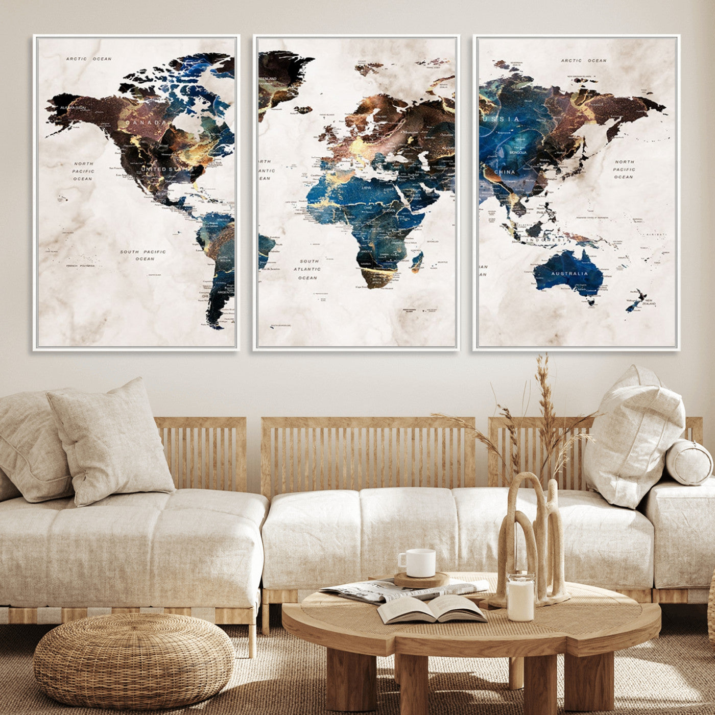 MGV-FC-60X30-3P - Push Pin World Map Canvas Print – Framed Wall Art for Couples to Track Their Travels – Anniversary