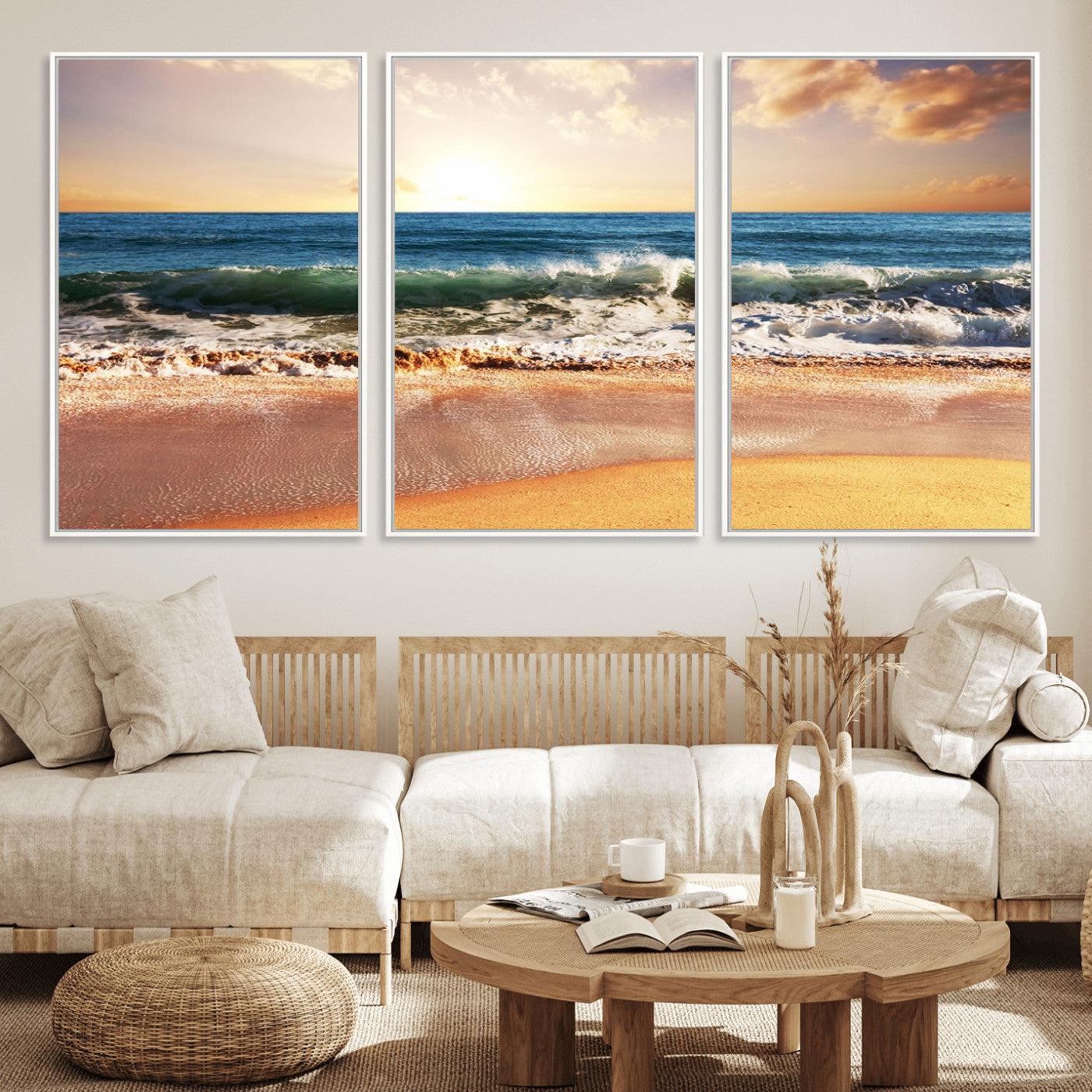 MGV-FC-60X30-3P - Serene Beach Path Canvas Art, Giclee Canvas Print with Gallery Wrap, Coastal Sand Dunes Wall Art Featuring Canon Print Quality