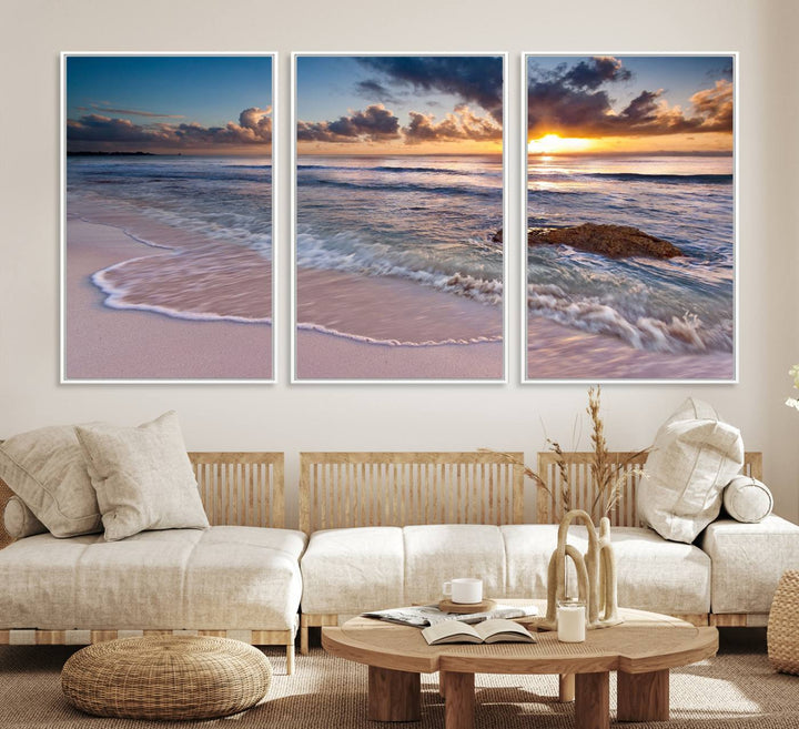 Sea Ocean Sunset Beach Wall Art Canvas Print.