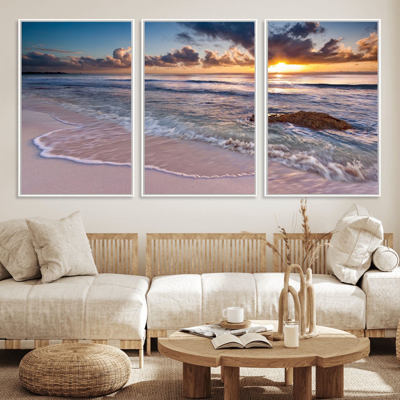 MGV-FC-60X30-3P - Sea Ocean Sunset Beach Wall Art Canvas Print