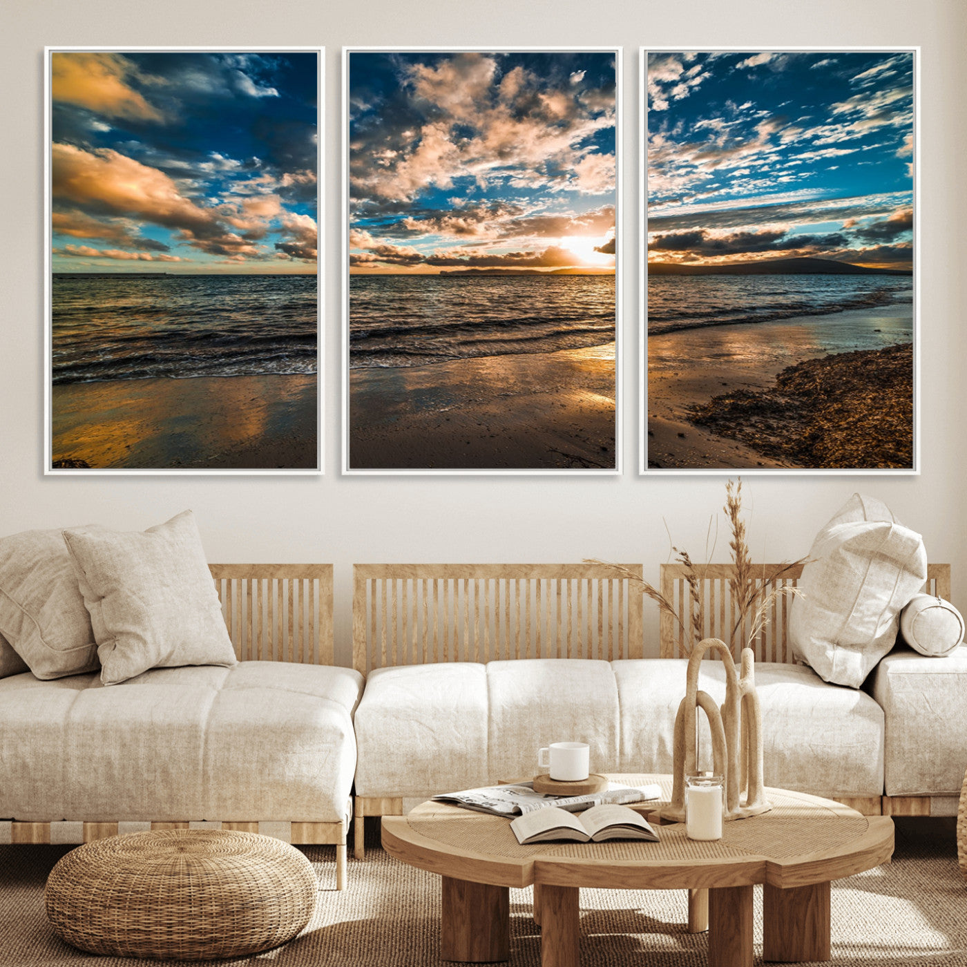 MGV-FC-60X30-3P - Beach Wall Art - Stunning Ocean Sunset Canvas Print with Coastal Design for Elegant and Relaxing