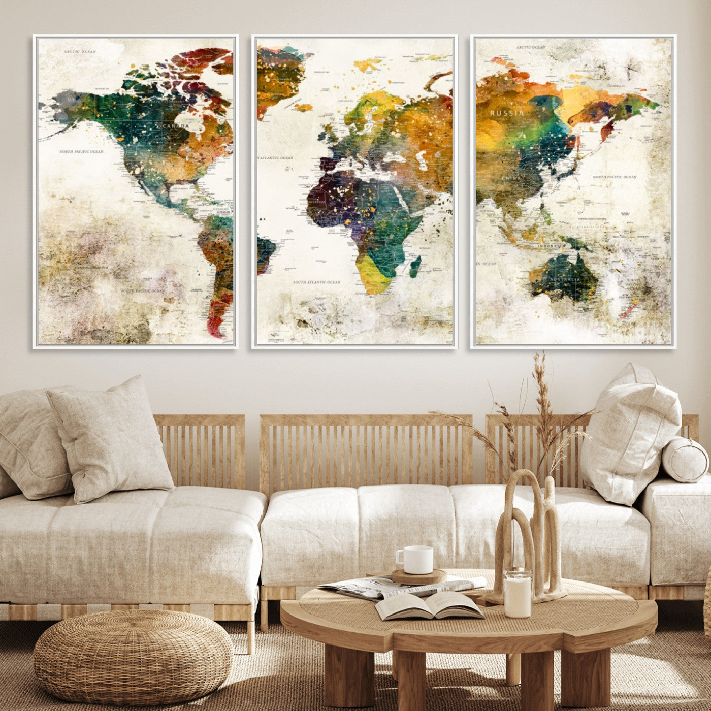 MGV-FC-60X30-3P - Push Pin World Map Canvas Print – Framed Wall Art for Couples to Track Their Travels – Anniversary