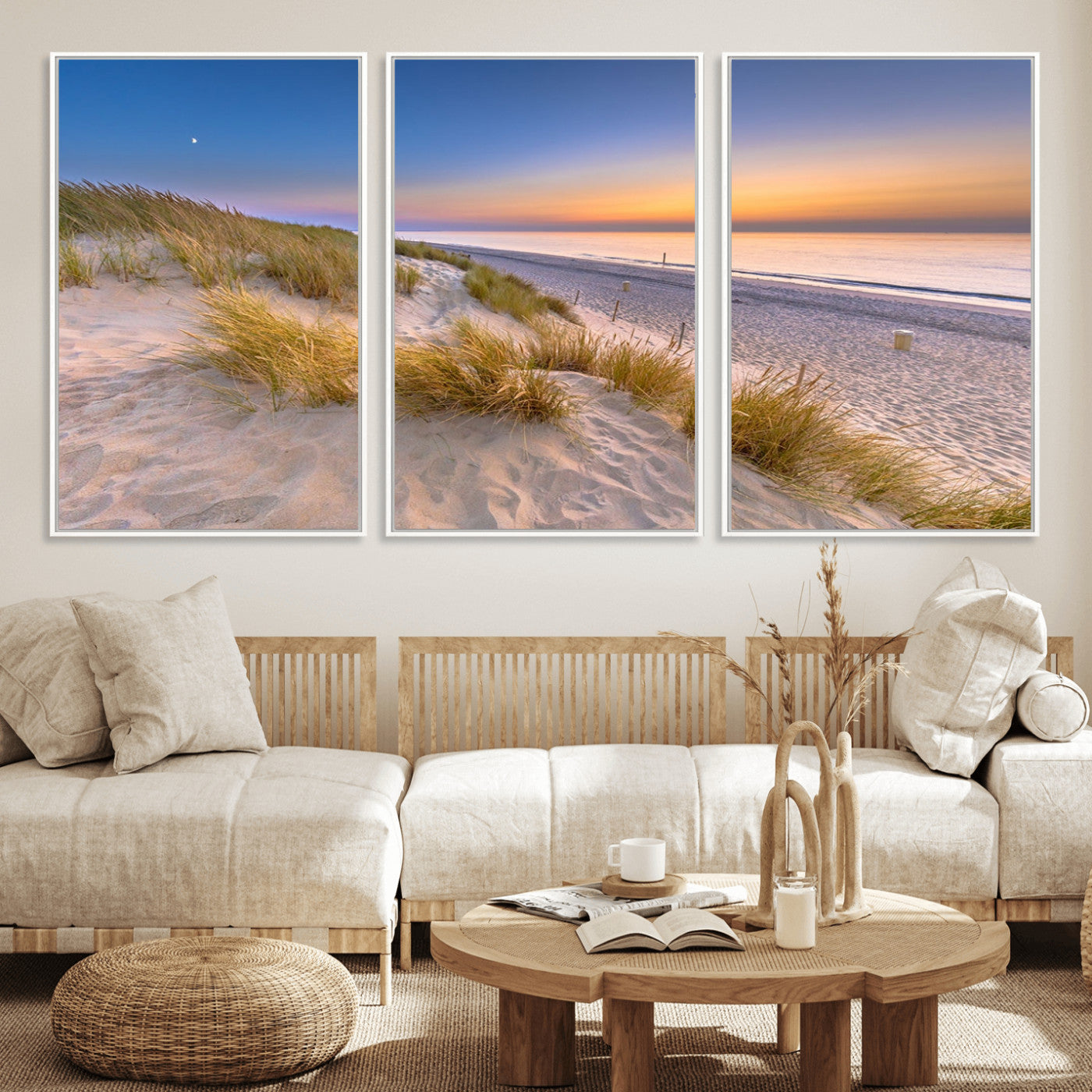79397-MGV-FC-60X30-3P_White-Sunrise On The Beach Wall Art Canvas Print
