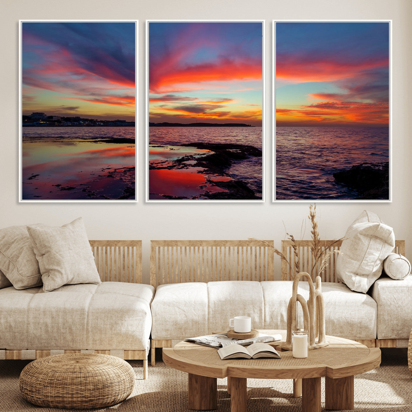 MGV-FC-60X30-3P - Glorious Sunset on The Beach Wall Art Canvas Print