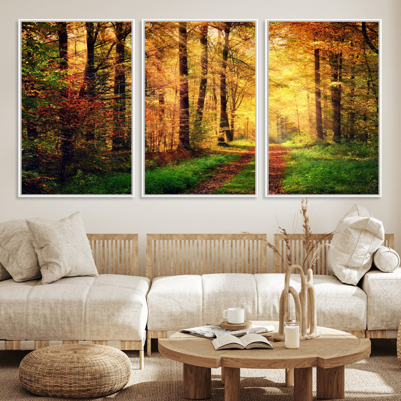 MGV-FC-60X30-3P - Forest Fall Wall Art Print - Sunlight Through Trees Wall Art Canvas Print