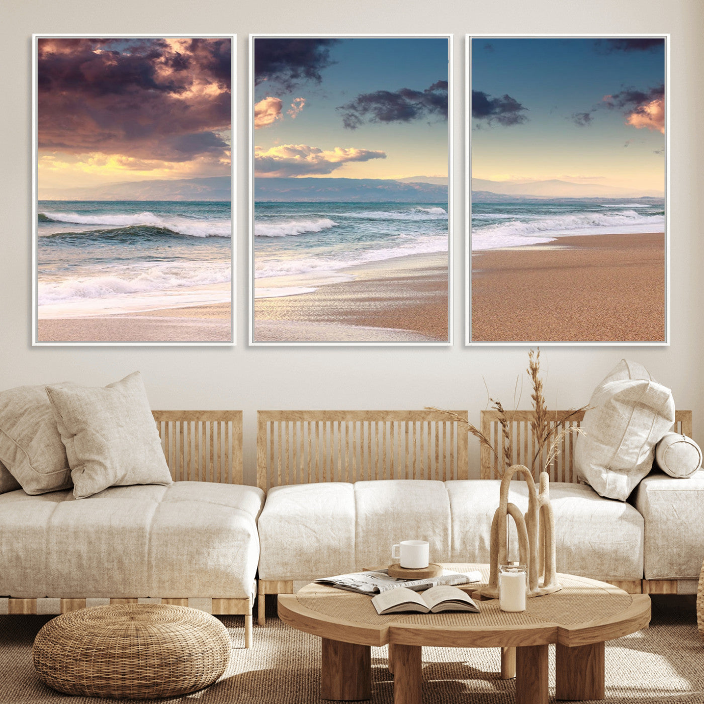 MGV-FC-60X30-3P - Cloudy Weather Beach Sunset Canvas Print | Sunrise Wall Art Canvas Print