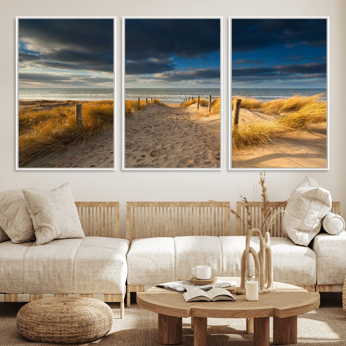 MGV-FC-60X30-3P - Ocean Beach Dark Clouds Wall Art Canvas Print