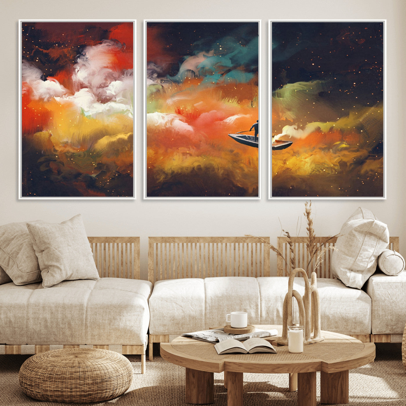 MGV-FC-60X30-3P - Surreal Space Adventure Canvas Wall Art – Dreamlike Abstract Galaxy Print – Framed and Ready to Hang for Living Room or Bedroom Decor