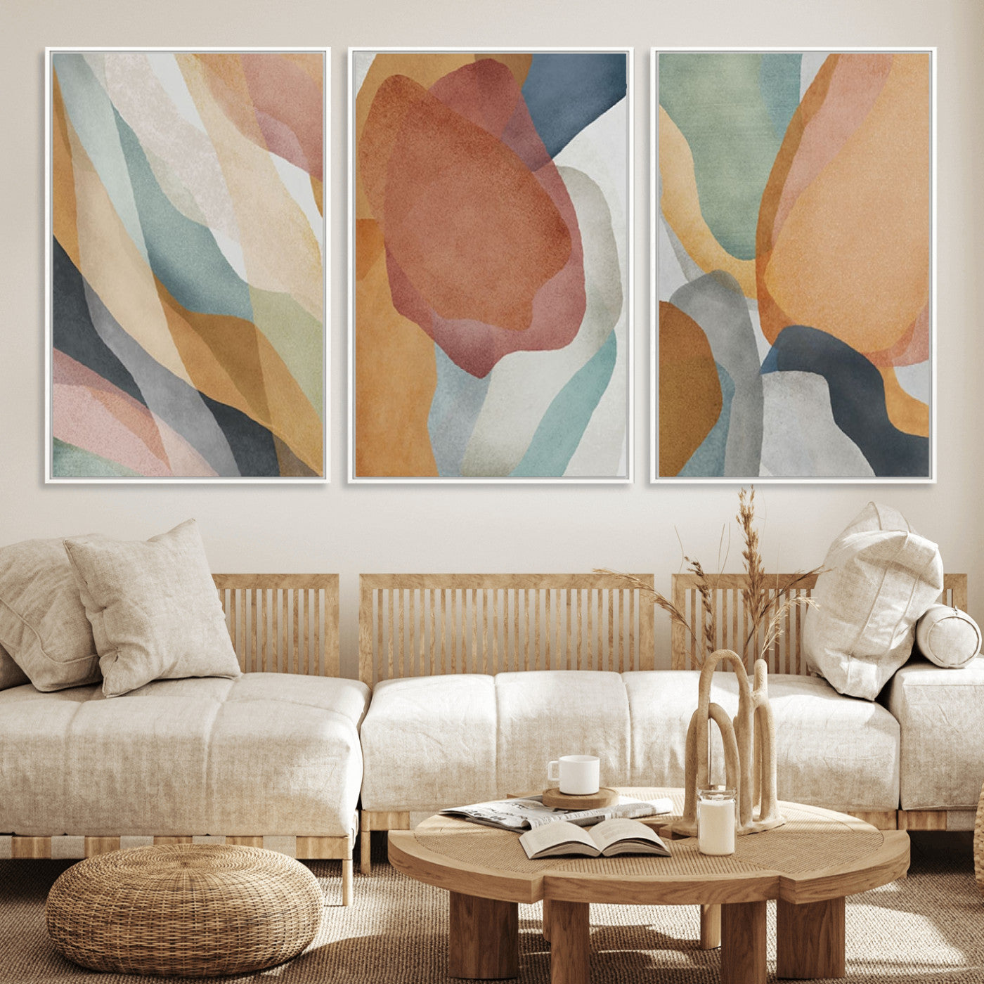 MGV-FC-60X30-3P - Boho Wall Art Canvas Print Set, Watercolor Boho Wall Art Canvas