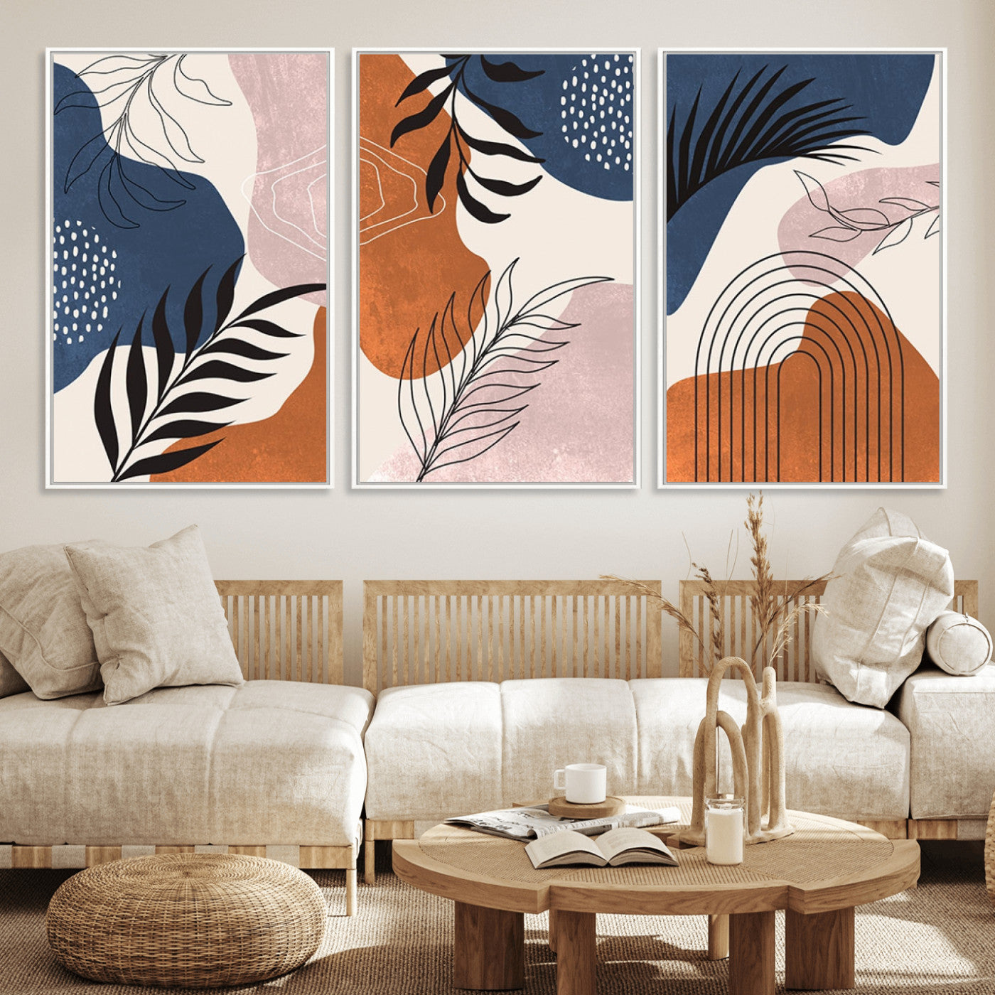 MGV-FC-60X30-3P - Boho Wall Art Canvas Print Set Mid-Century Prints Bohemian Wall Artwork Prints Boho Neutral,