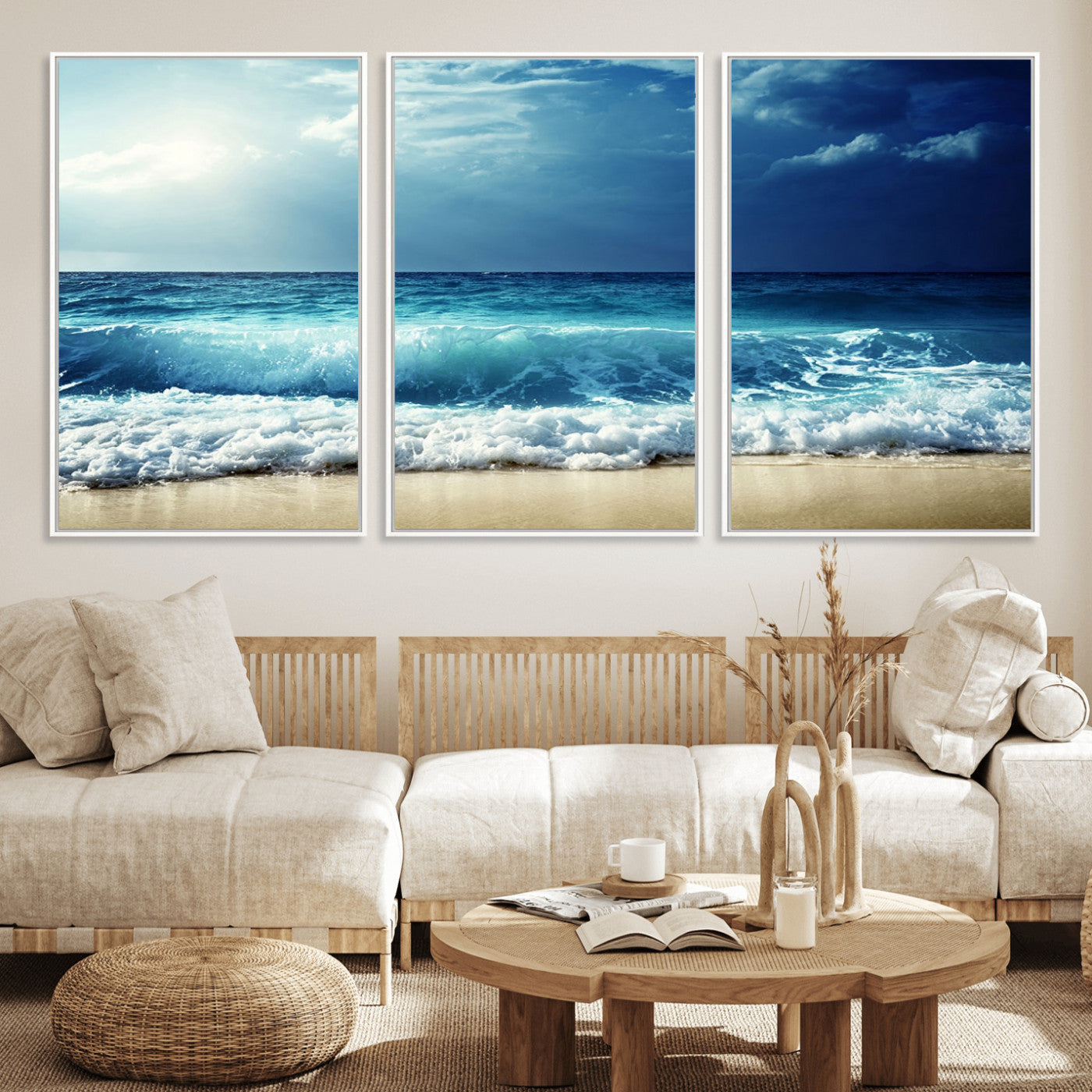MGV-FC-60X30-3P - Majestic Ocean Wave Wall Art Canvas | 3 Panel Large Seascape Print for Living Room, Bedroom, Office Decor, Ready to Hang
