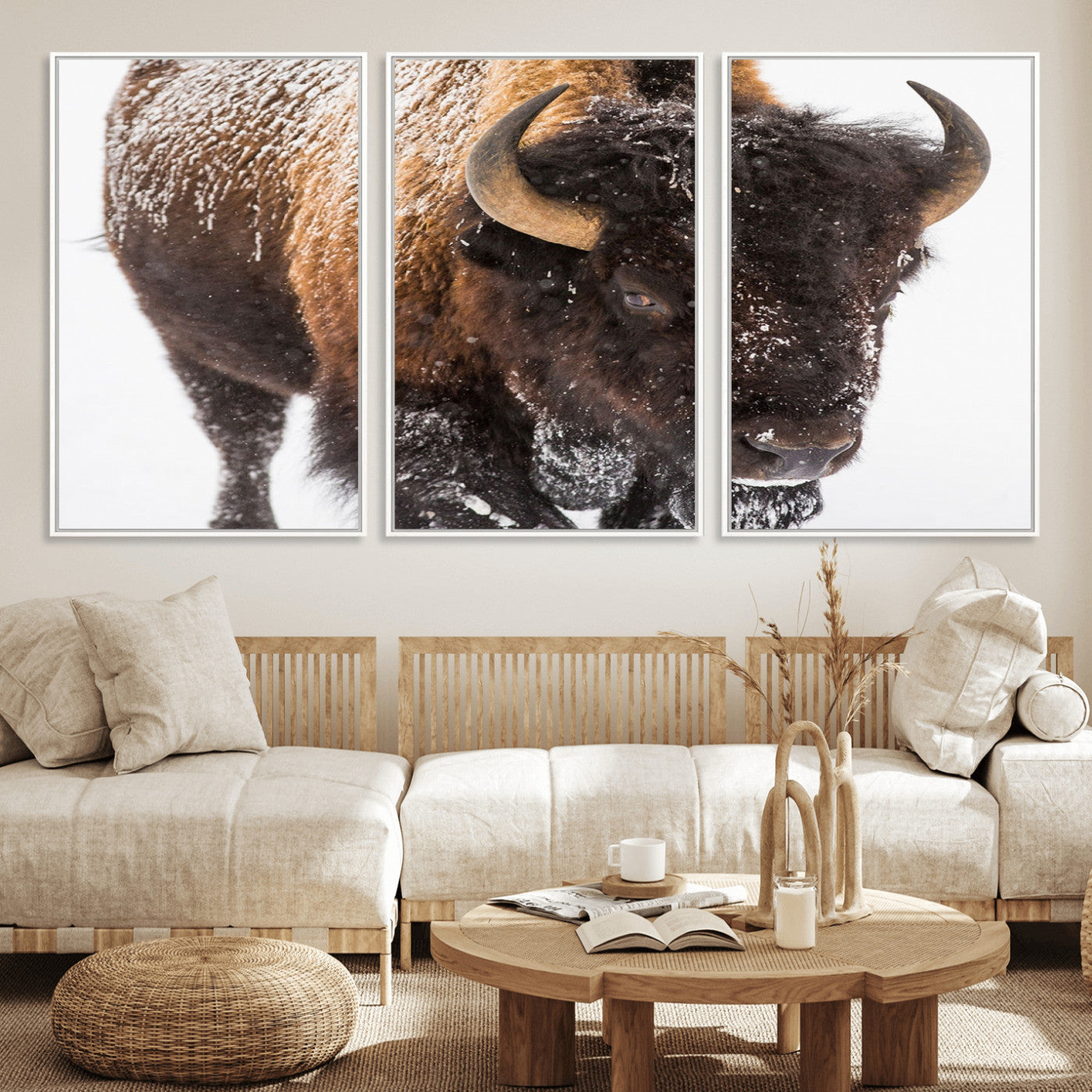 MGV-FC-60X30-3P - Bison Wall Art Canvas Print For Farmhouse, Wild Animal Wall Art