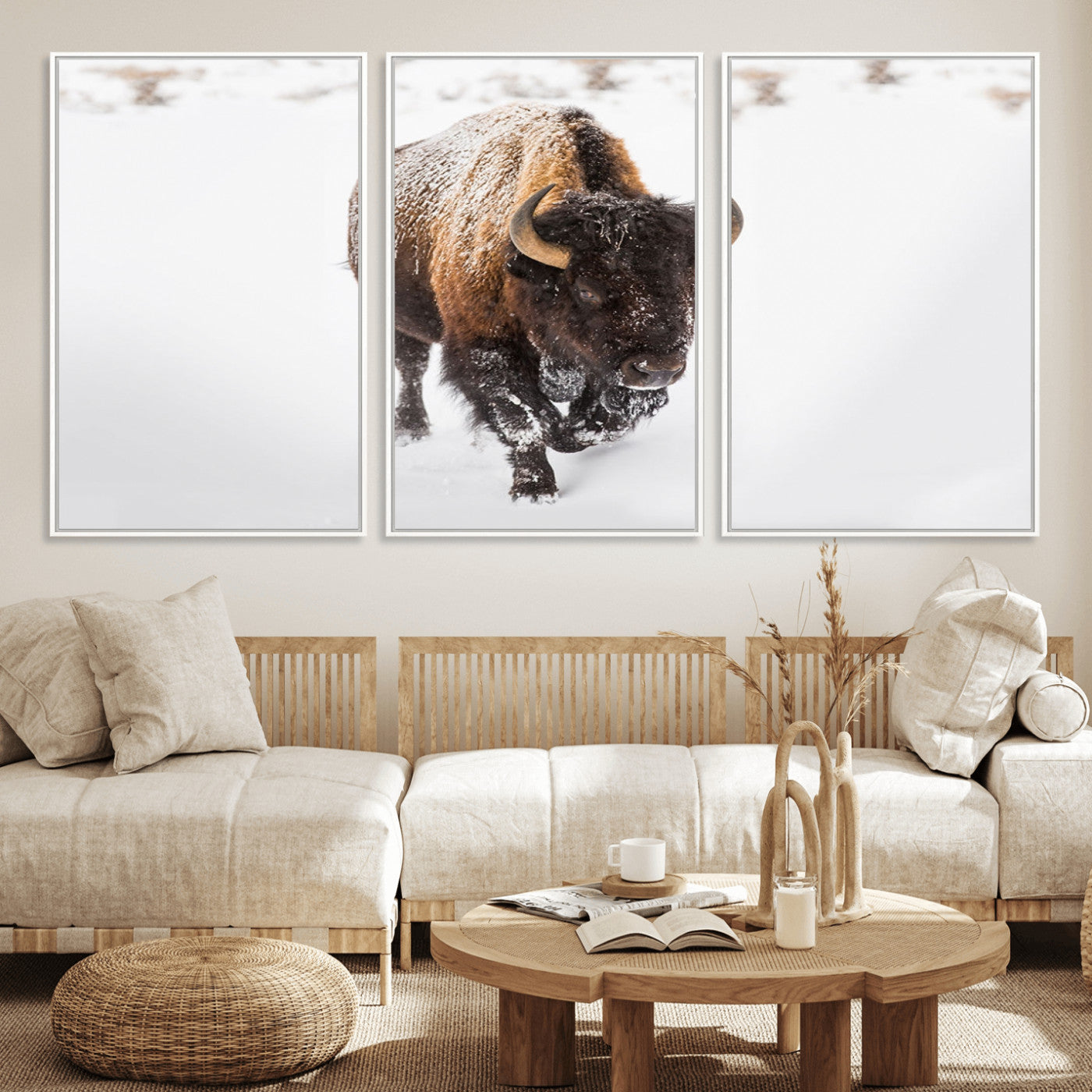 MGV-FC-60X30-3P - Bison Winter Wall Art Canvas Print For Farmhouse Decor