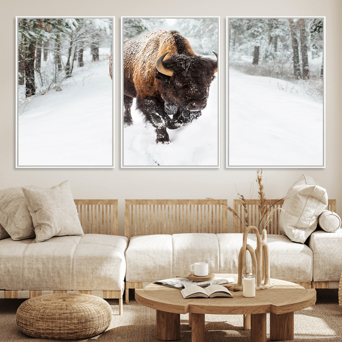MGV-FC-60X30-3P - Bison Wall Art Canvas Print For Farmhouse, Animal Canvas Print, Wild Animal Wall Art