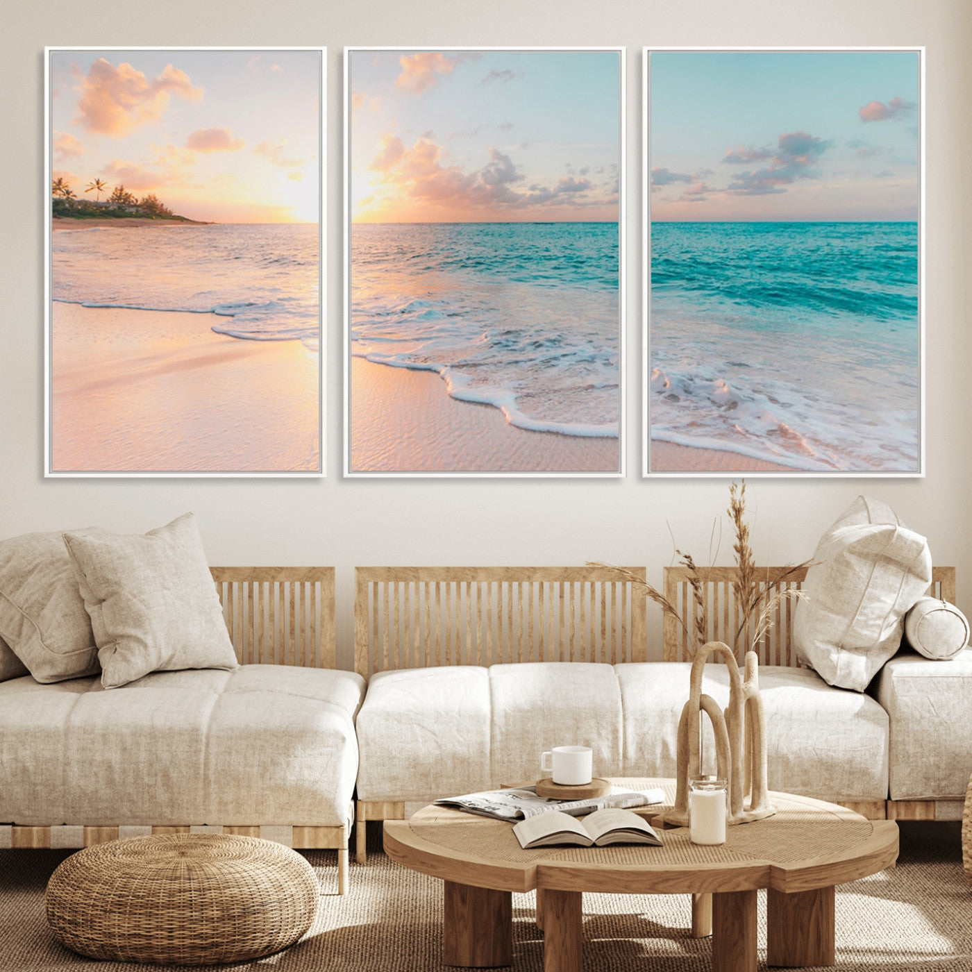 MGV-FC-60X30-3P - Beach Wall Art - Stunning Ocean Sunset Canvas Print with Coastal Design for Elegant and Relaxing