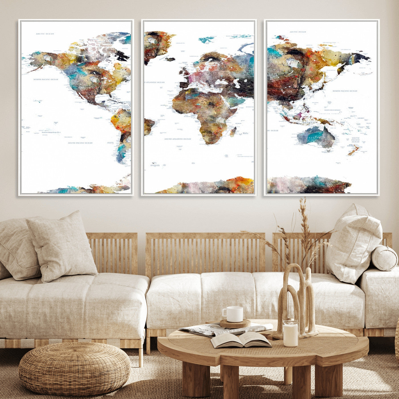 MGV-FC-60X30-3P - Push Pin World Map Canvas Print – Framed Wall Art for Couples to Track Their Travels – Anniversary