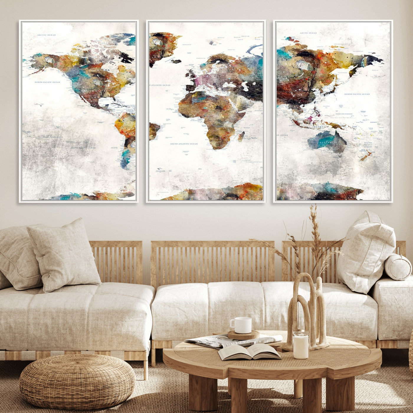 MGV-FC-60X30-3P - Push Pin World Map Canvas Print – Framed Wall Art for Couples to Track Their Travels – Anniversary