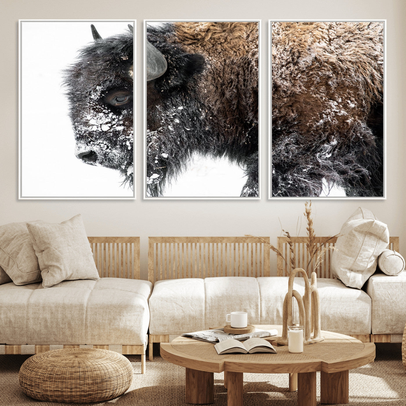 MGV-FC-60X30-3P - American Bison Wall Art Print | Buffalo Canvas Wall Art |  Framed and Ready to Hang Bison Print for Living Room or Office