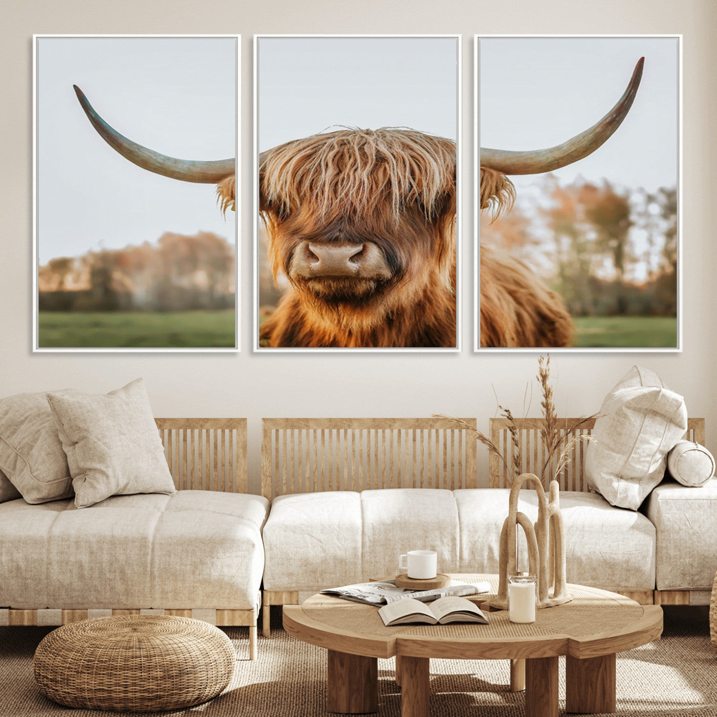 MGV-FC-60X30-3P - Highland Cow Animal Scottish Cattle Art Print Farmhouse Wall Art Canvas Print