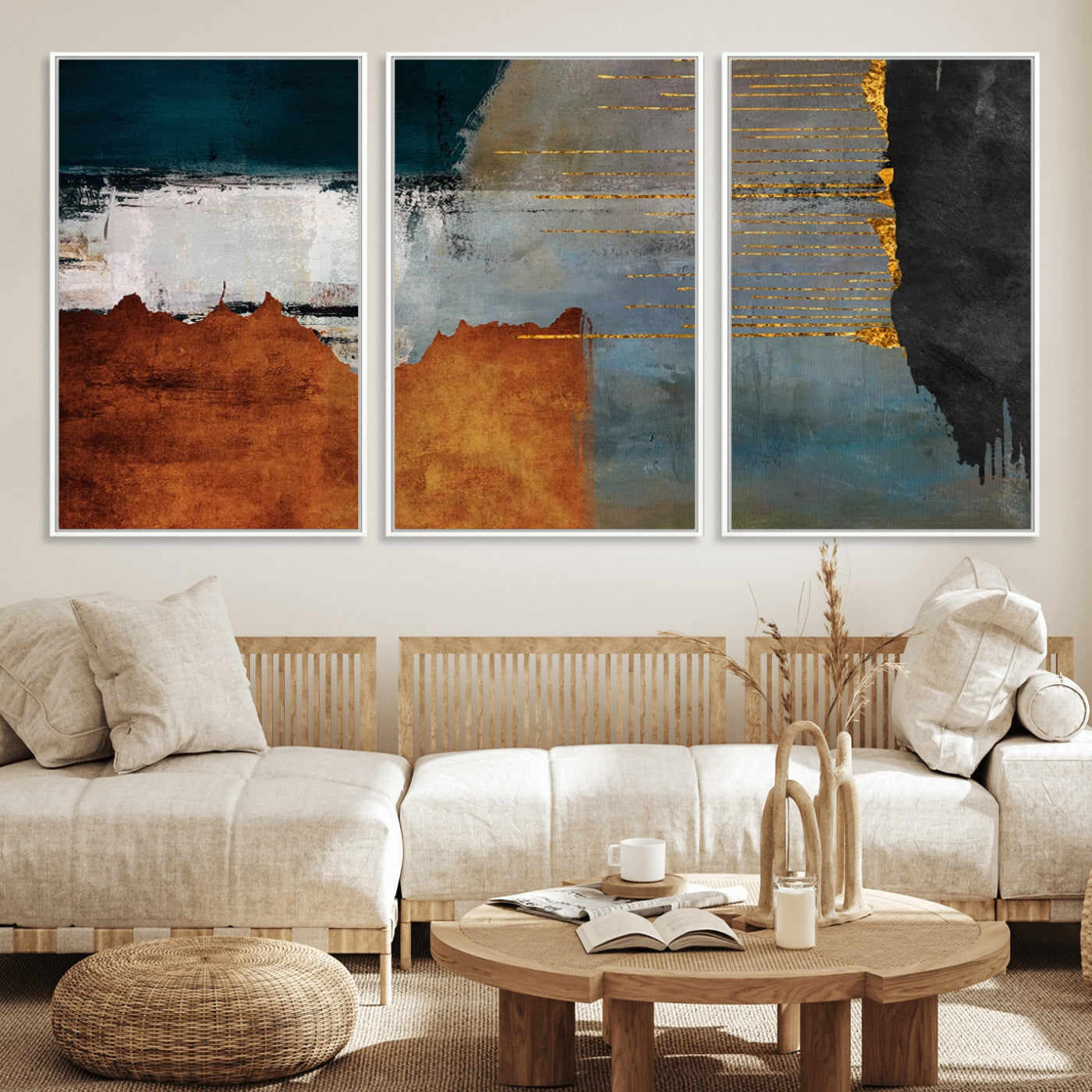 MGV-FC-60X30-3P - Modern Abstract Canvas Art Canvas Print - Framed and Ready to Hang Artwork for Contemporary Living Room or Office Decor