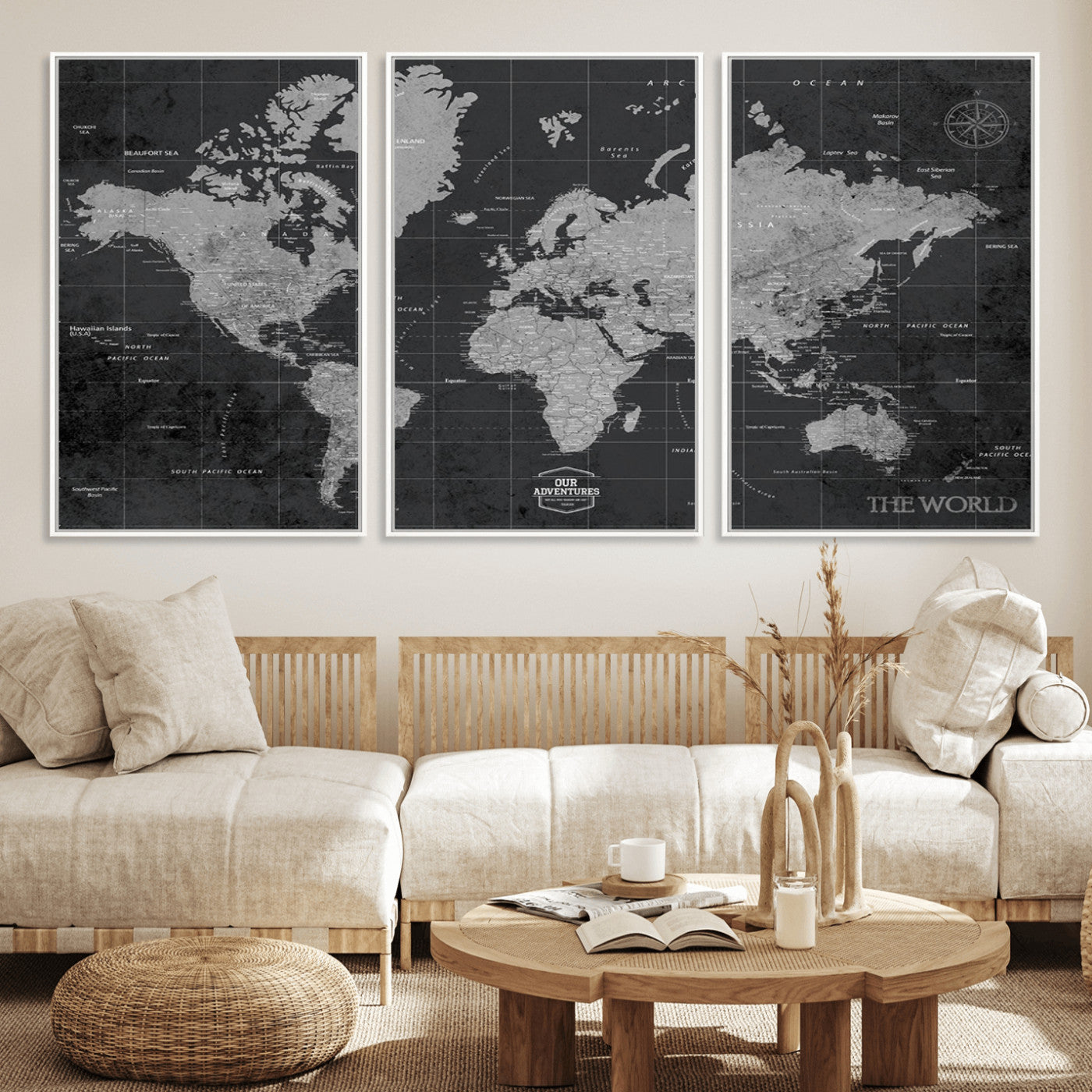 MGV-FC-60X30-3P - Push Pin World Map Canvas Print – Framed Wall Art for Couples to Track Their Travels – Anniversary