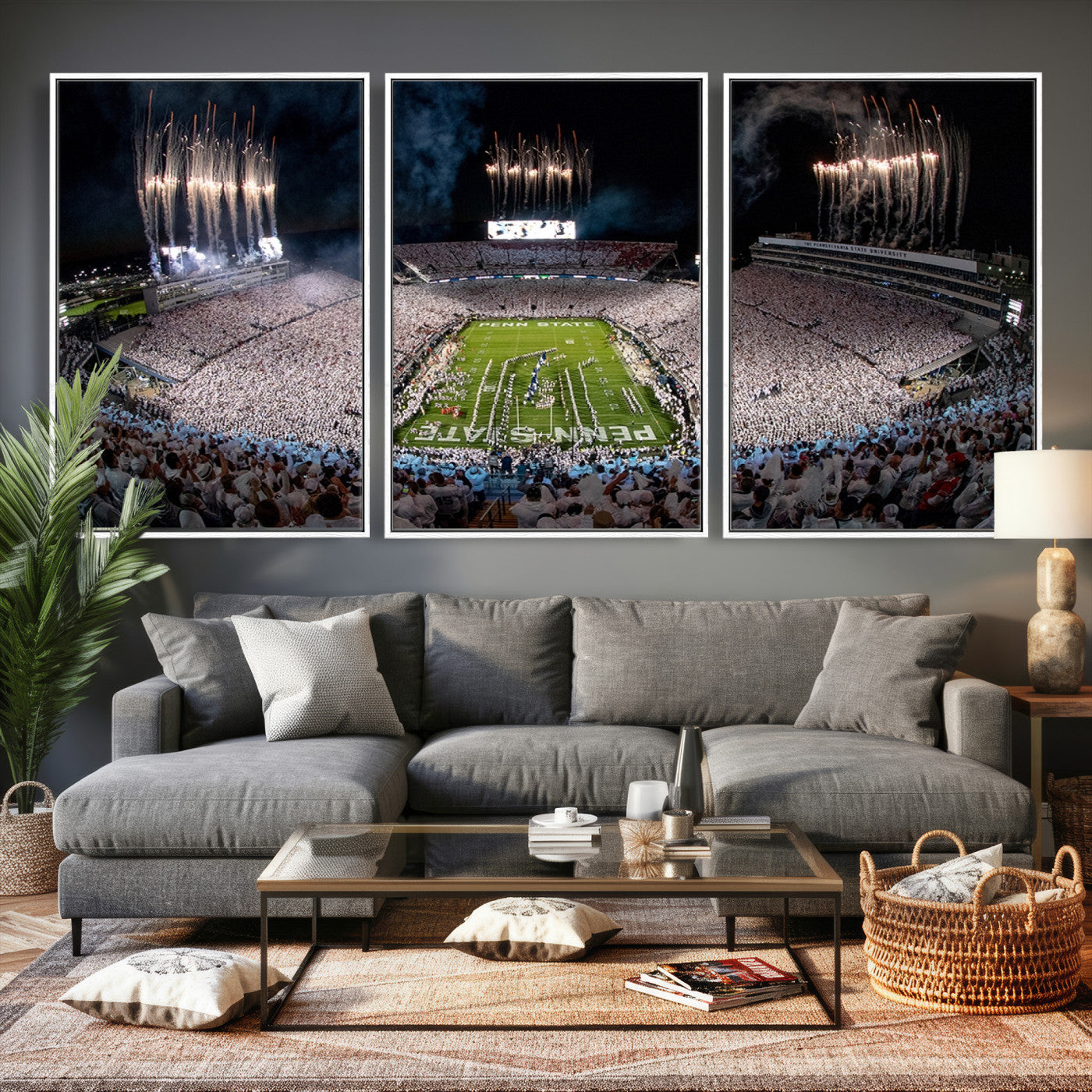 11391-MGV-CV-36X24 - Penn State Football Wall Art Canvas Print – Framed Stadium Game Day Sports Team Spirit Artwork for Home, Office