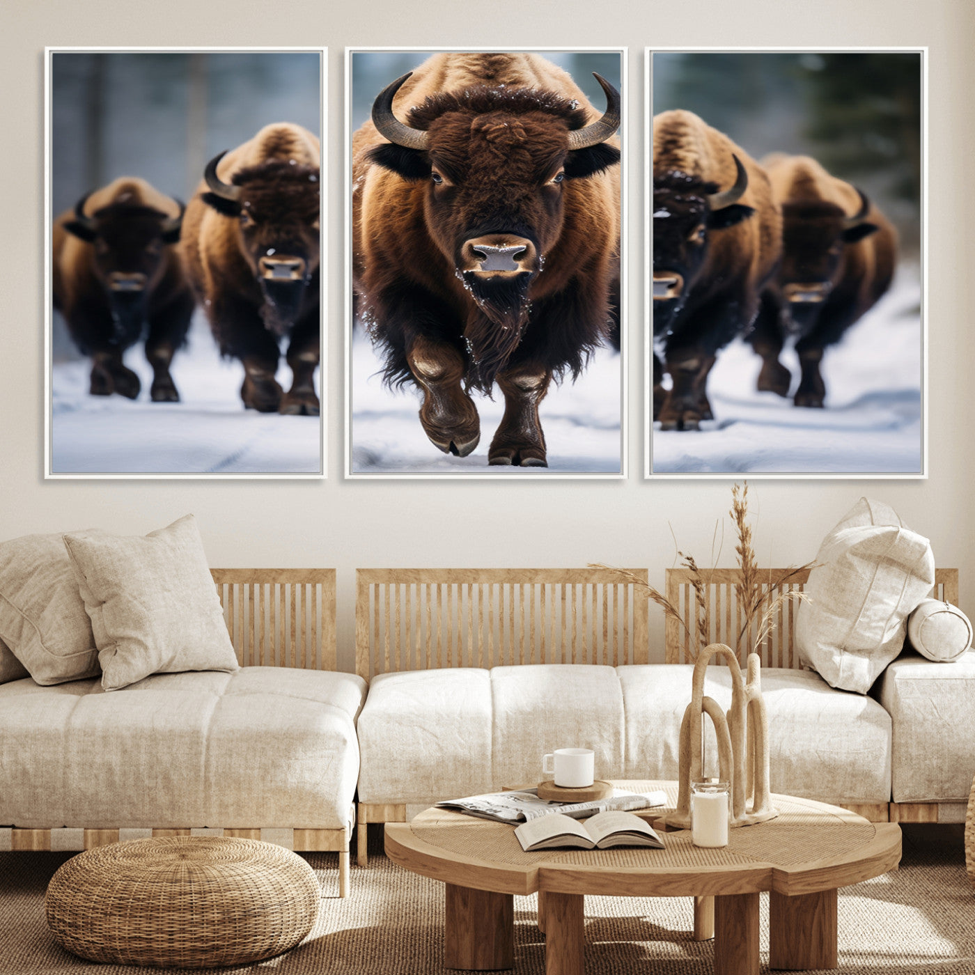 MGV-FC-60X30-3P - Buffalo Wall Art Canvas Print, American Bison Herd Wall Art Canvas Print - Bison Canvas Print