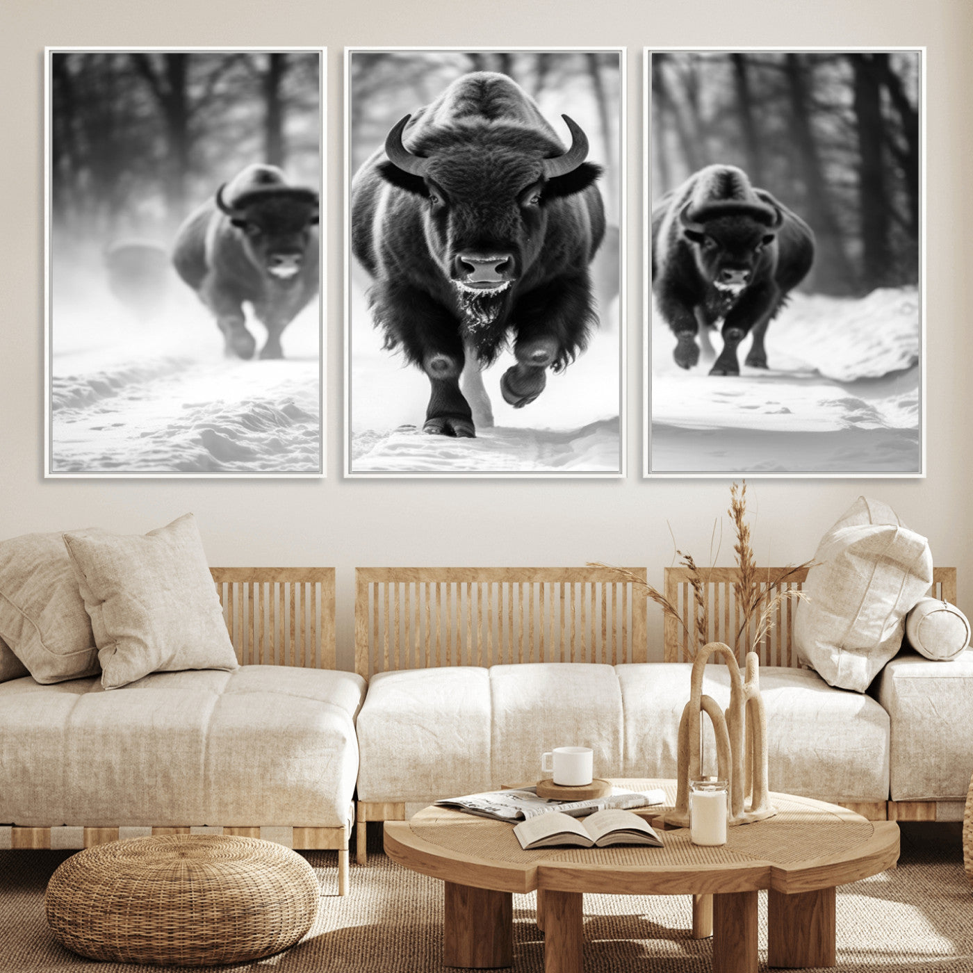 MGV-FC-60X30-3P - Buffalo Wall Art Canvas Print, Bison Family Wall Art Canvas Print