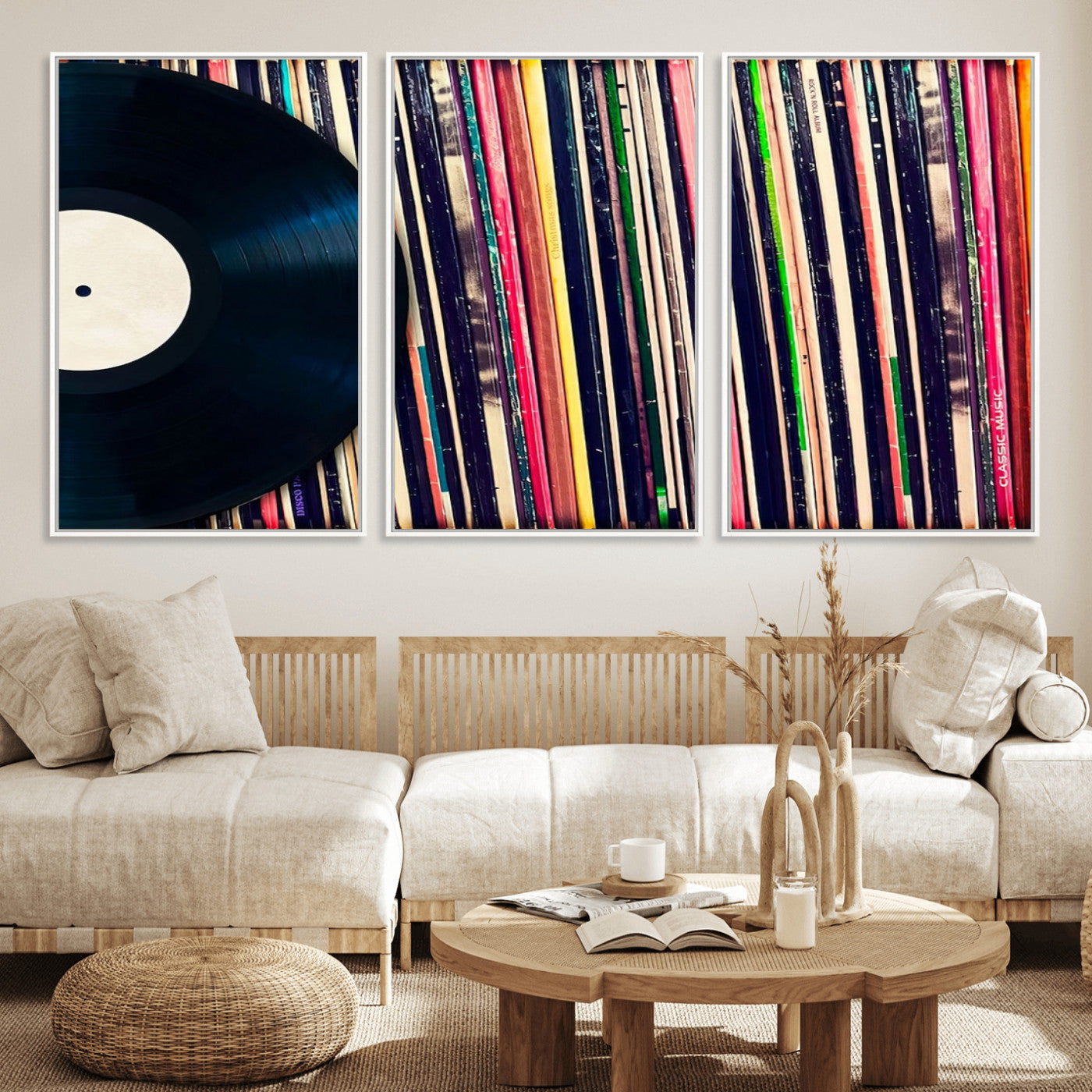 MGV-FC-60X30-3P - Vinyl Record and Album Collection Canvas Wall Art - Retro Music Decor for Living Room, Vintage Vinyl Lover’s Set