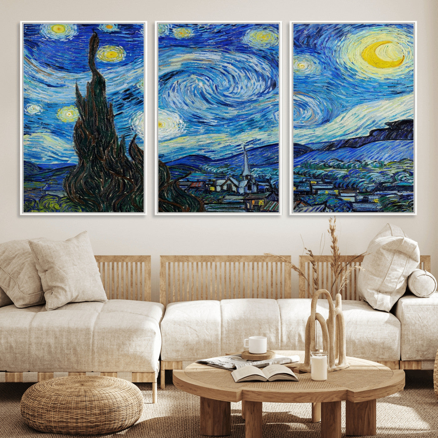 MGV-FC-60X30-3P - Vincent Van Gogh The Starry Night Abstract Wall Art Canvas Print