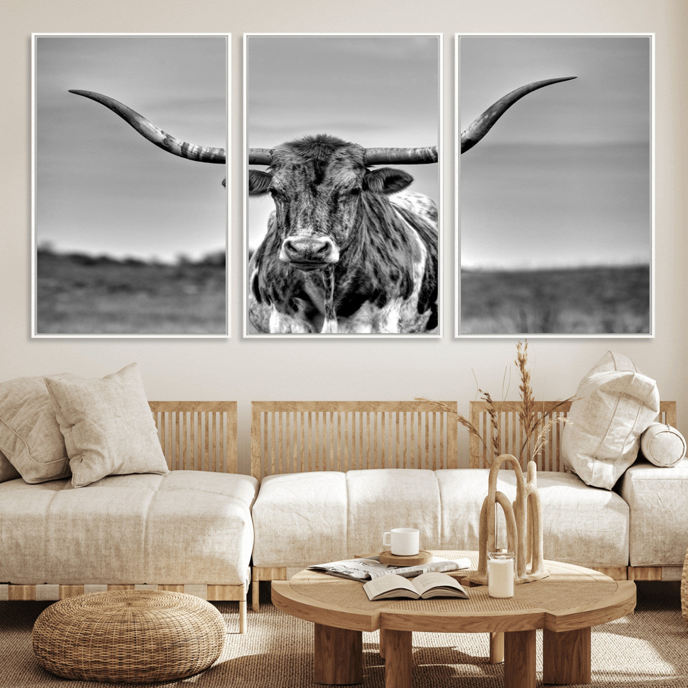 MGV-FC-60X30-3P - Texas Longhorn Cpw Wall Art, Texas Longhorn Canvas, Cattle Canvas Print