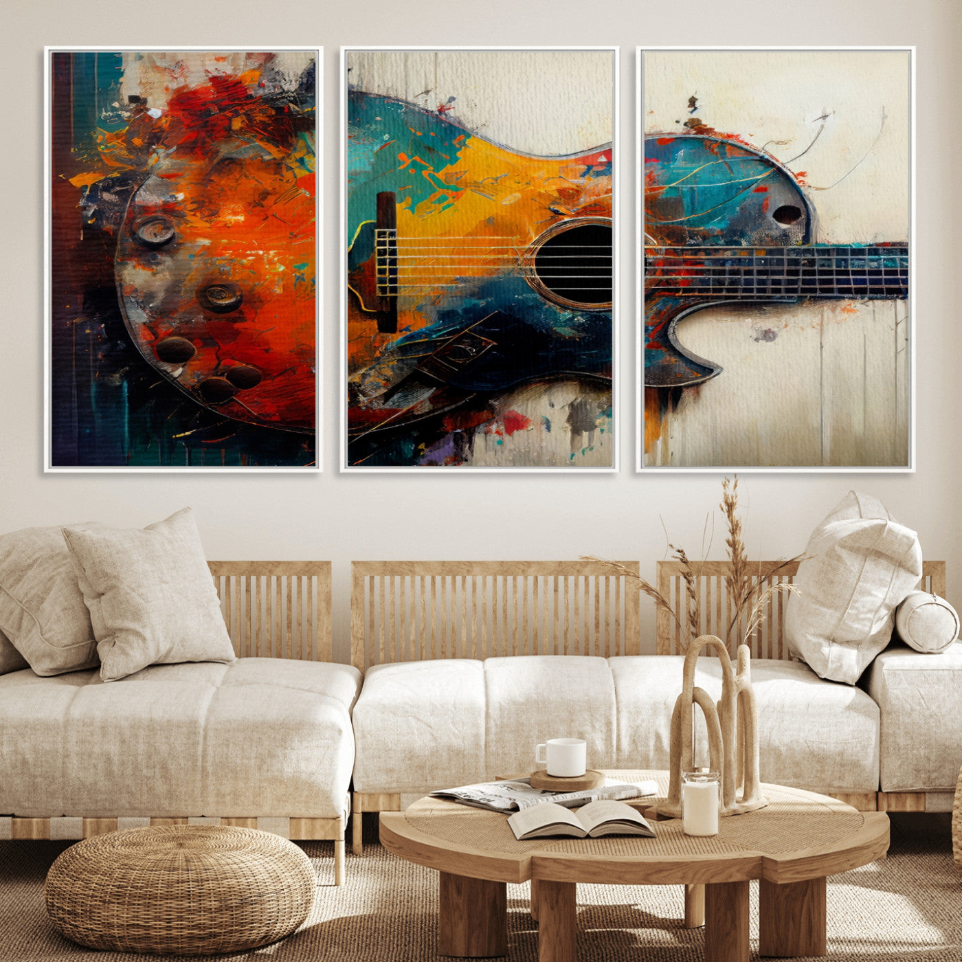 MGV-FC-60X30-3P - Abstract Guitar Wall Art Canvas | Vibrant Music-Inspired Art for Living Room or Studio | Colorful Music Decor Canvas Print
