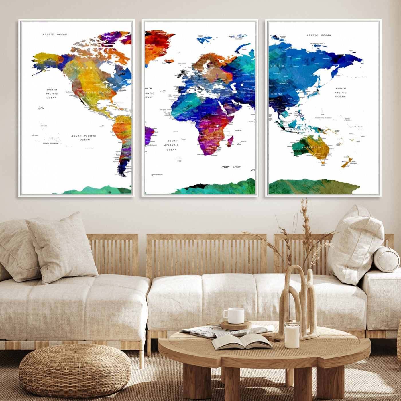 48979-MGV-FC-60X30-3P_White-Push Pin World Map Canvas Print – Framed Wall Art for Couples to Track Their Travels – Anniversary