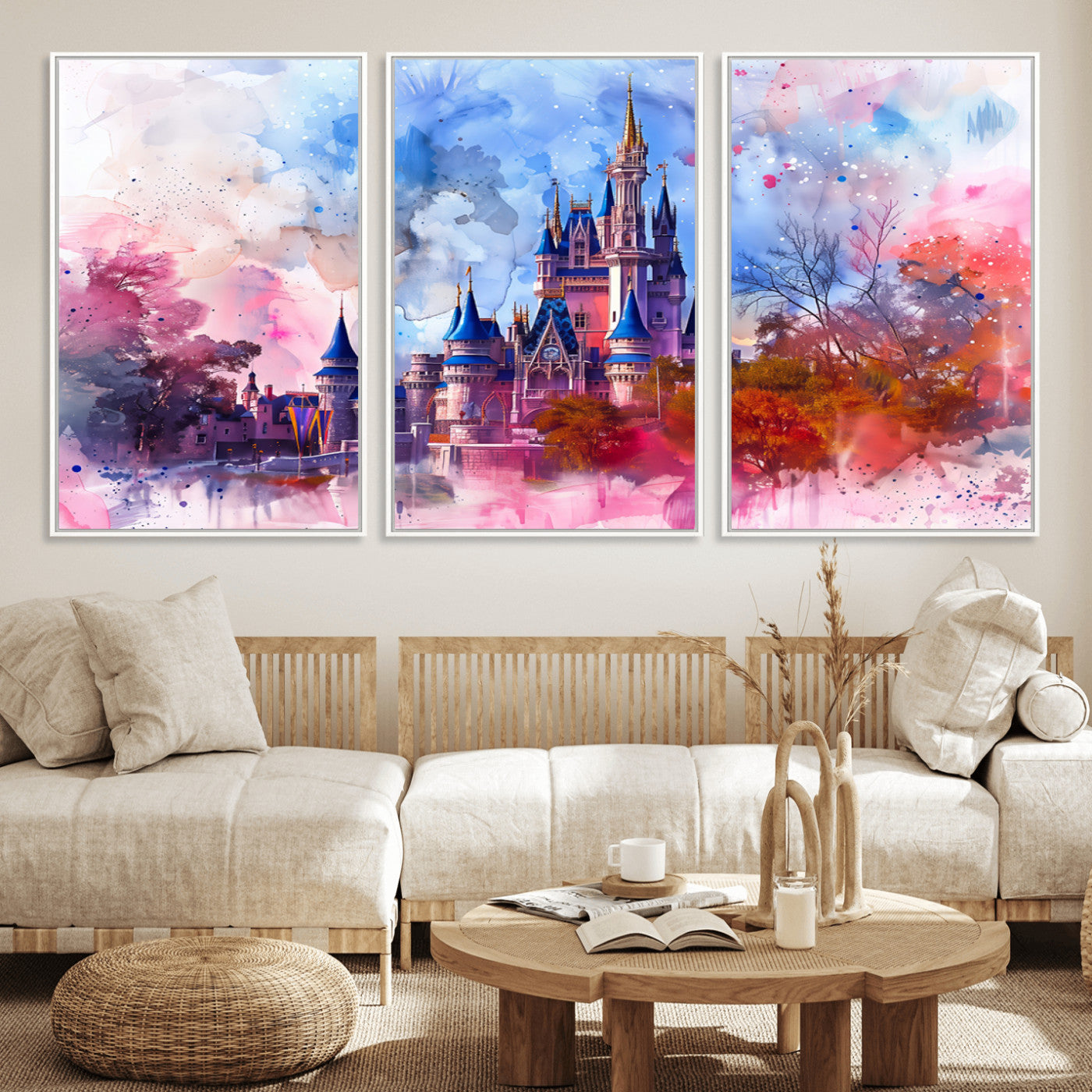 MGV-FC-60X30-3P - Disney Wall Art: Dreamy Watercolor Cinderella Castle Canvas Print