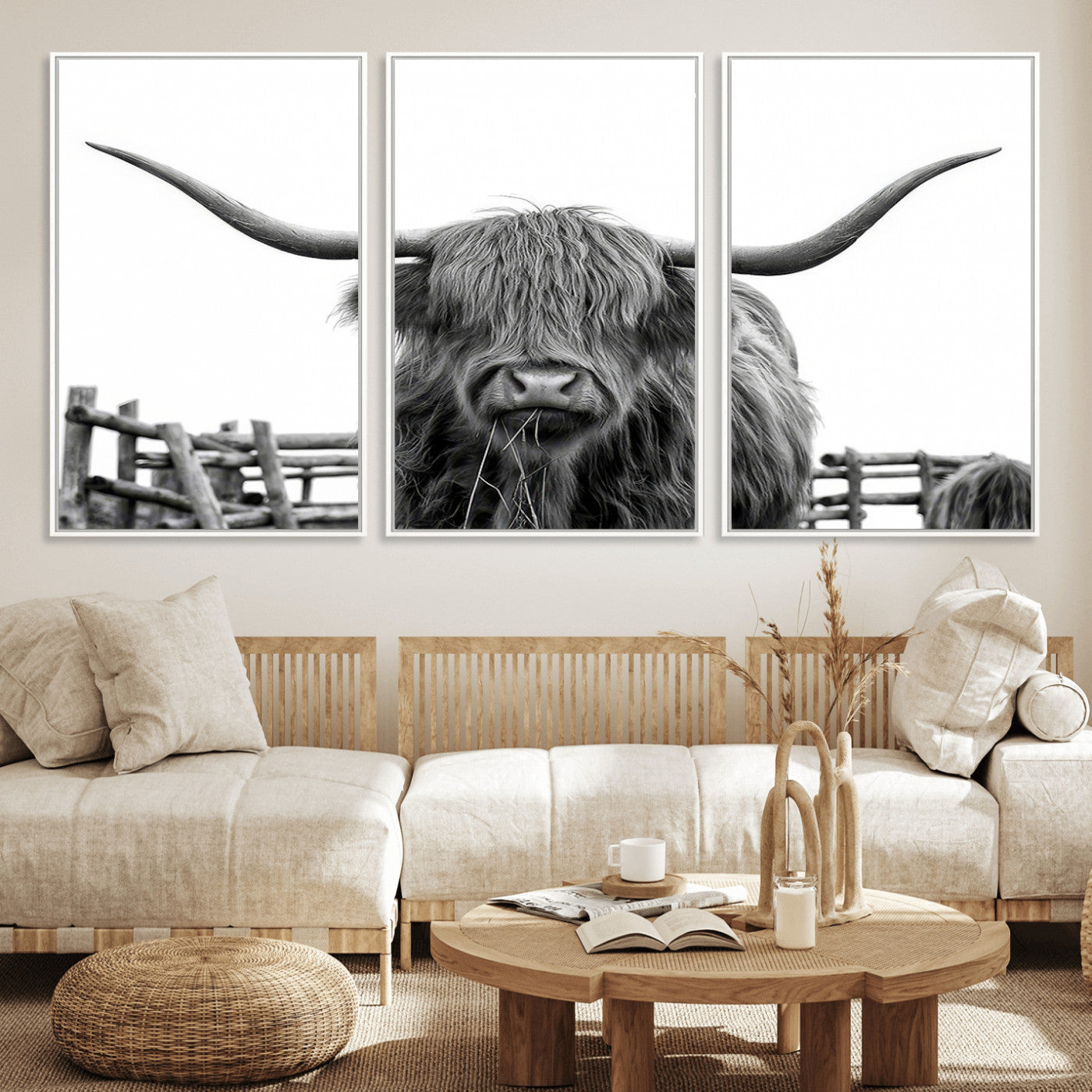 MGV-FC-60X30-3P - Longhorn Canvas Print, Bighorn Cow Wall Art Canvas Print