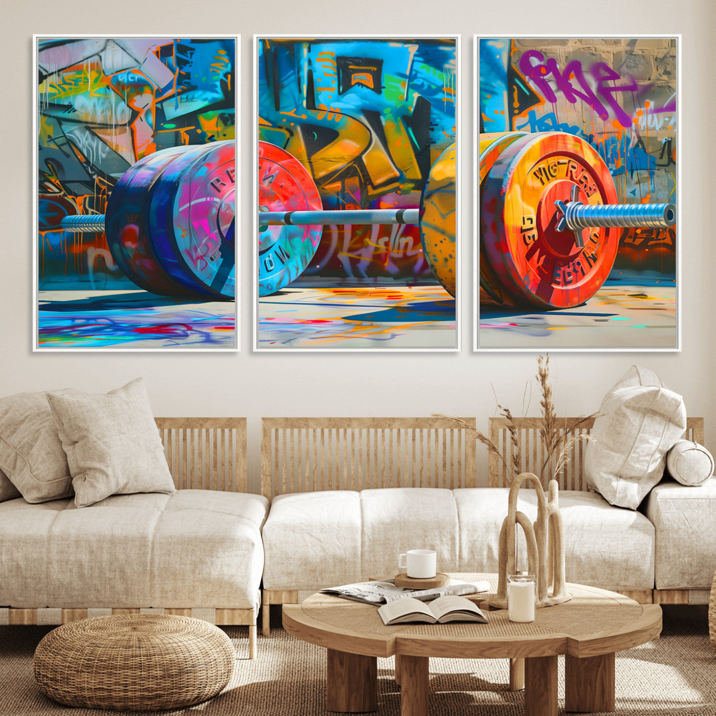 MGV-FC-60X30-3P - Fitness Gym Barbell Graffiti Wall Art Canvas Print