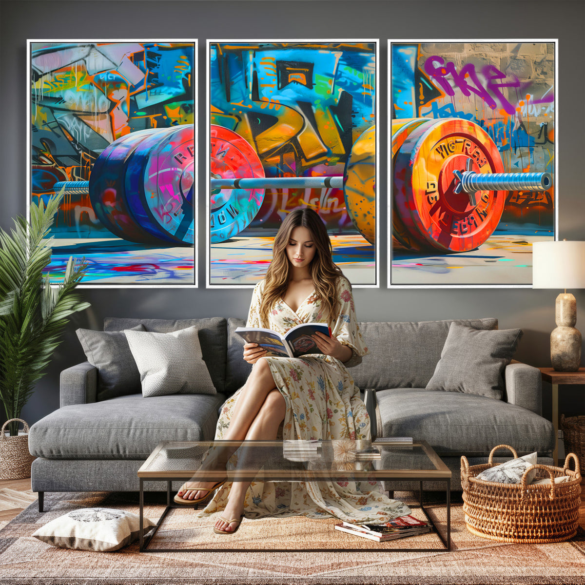 70871-MGV-CV-36X24 - Fitness Gym Barbell Graffiti Wall Art Canvas Print
