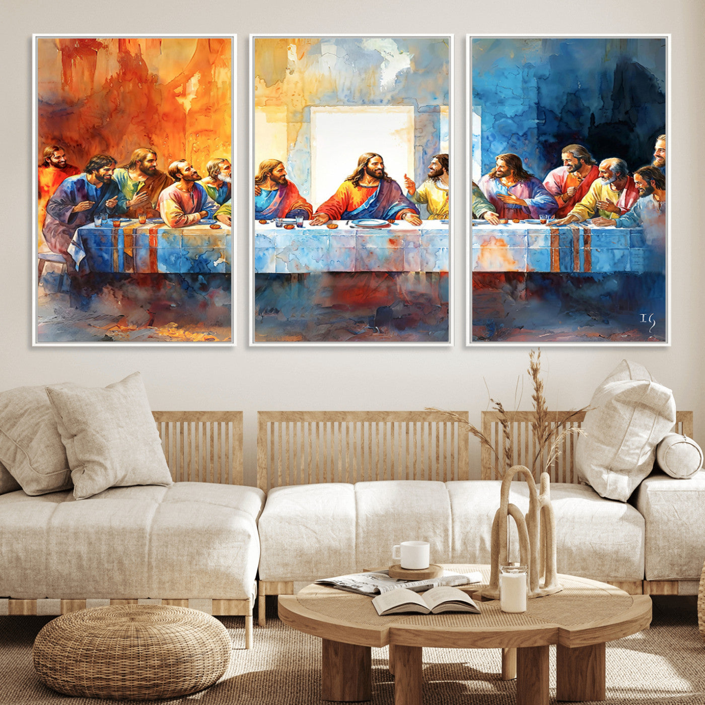 MGV-FC-60X30-3P - Abstract Waterolor The Last Supper Wall Art