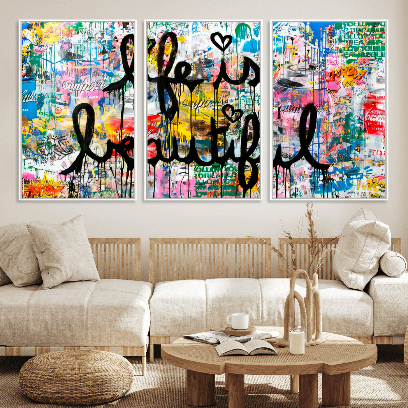 MGV-FC-60X30-3P - Life Beautiful Wall Art Canvas Print | Graffiti Wall Art Canvas Print