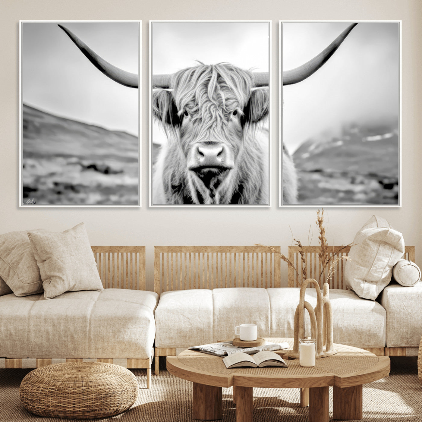 MGV-FC-60X30-3P - Scottish Cow Wall Art Canvas Print