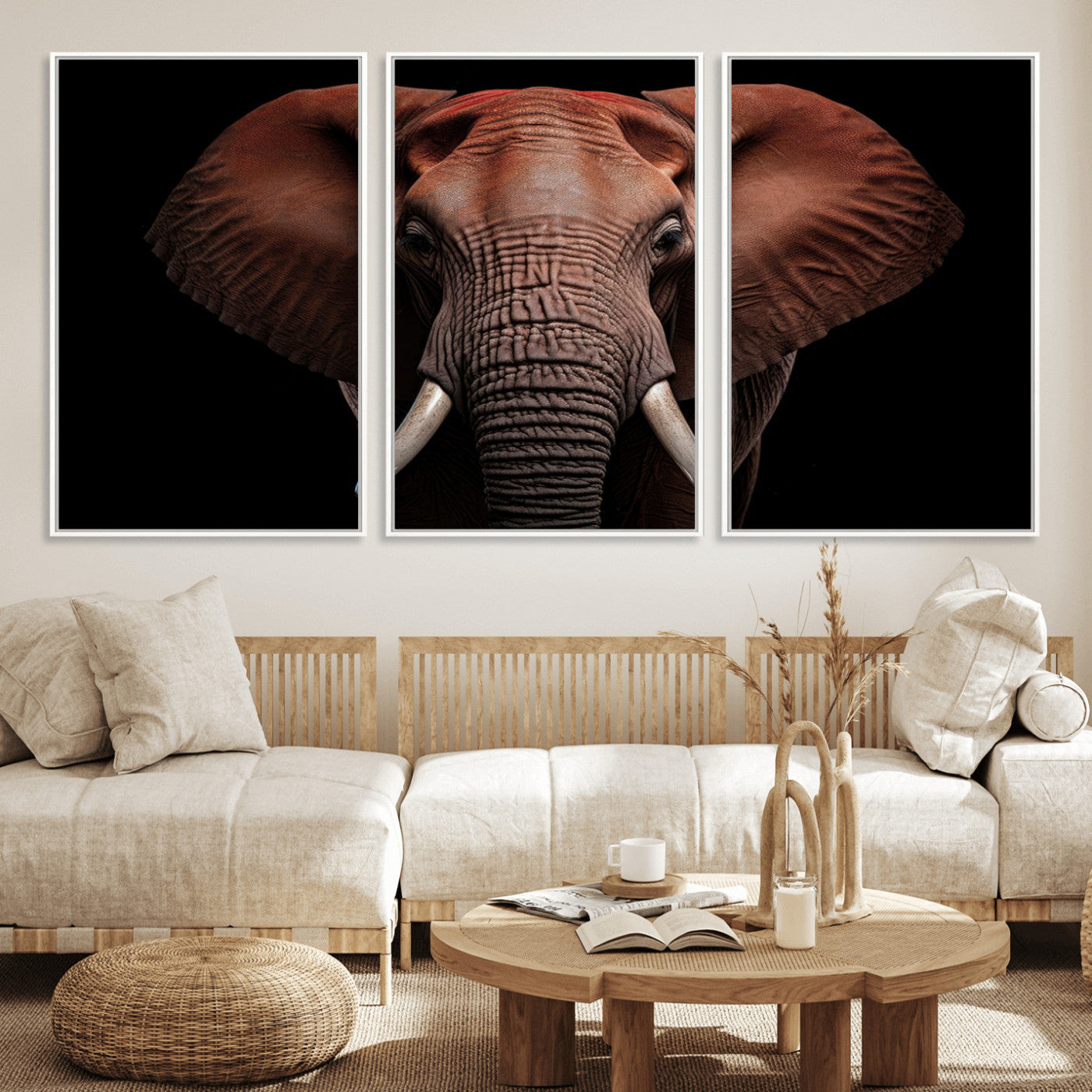 -Wild Elephant Wall Art Canvas Print, Africa Savannah Wild Animal Wall Decor Print
