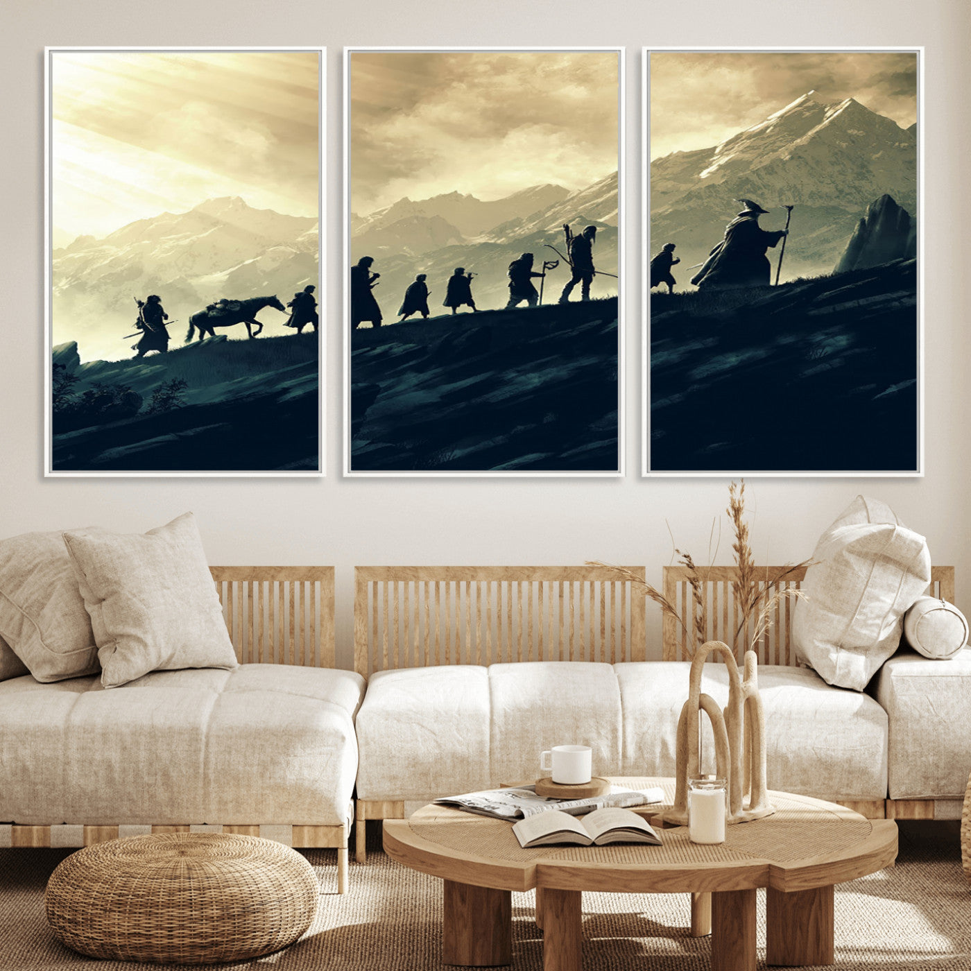 41574-MGV-FC-60X30-3P_White-Lord of the Rings Silhouette Wall Art Capturing the Epic Quest Through Middle-Earth - The