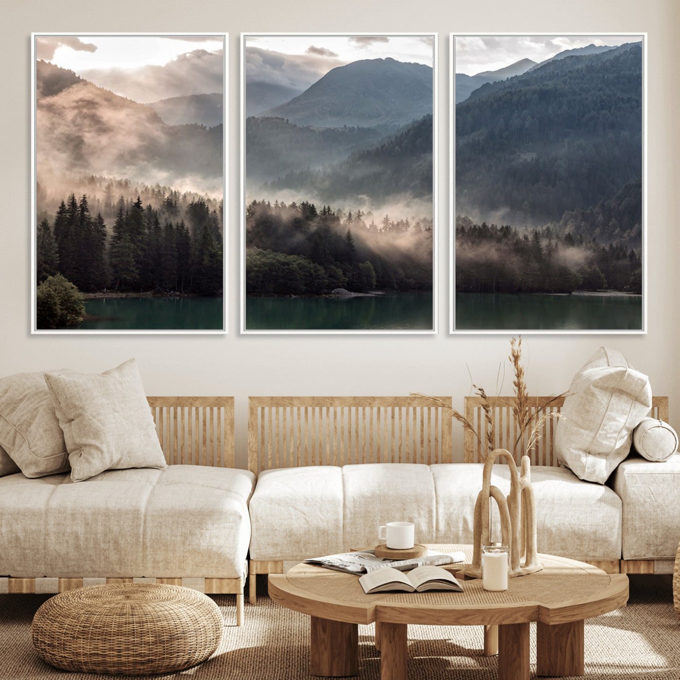 MGV-FC-60X30-3P - Foggy Mountain Canvas Print Forest Wall Art