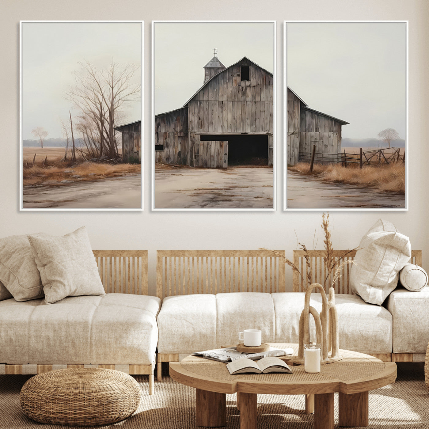 MGV-FC-60X30-3P - Farmhouse Rustic Barn Wall Art Canvas Print – Framed and Ready to Hang – Perfect Addition to Farmhouse Wall Décor