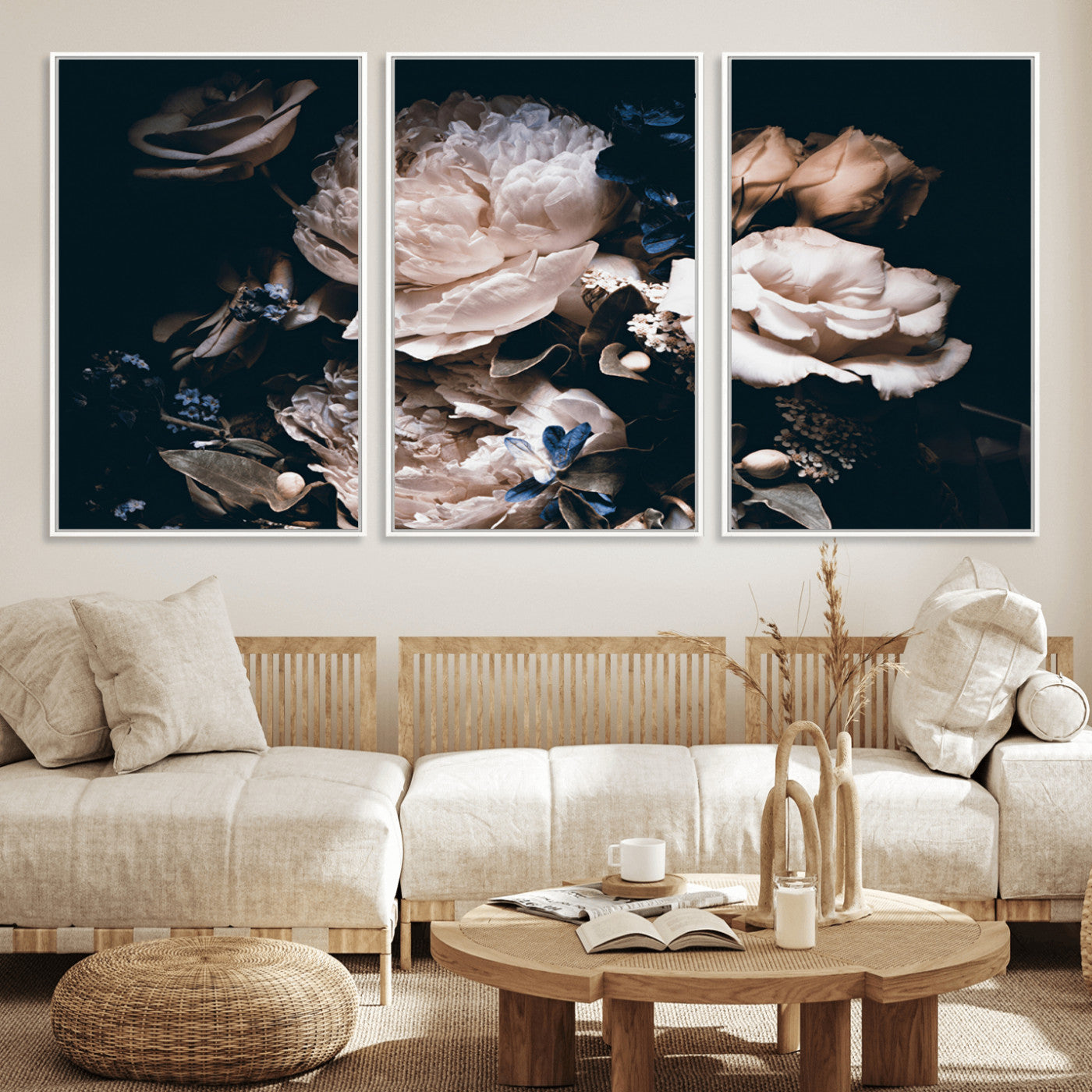 MGV-FC-60X30-3P - Pink Peonies Flowers Large Canvas Art Print