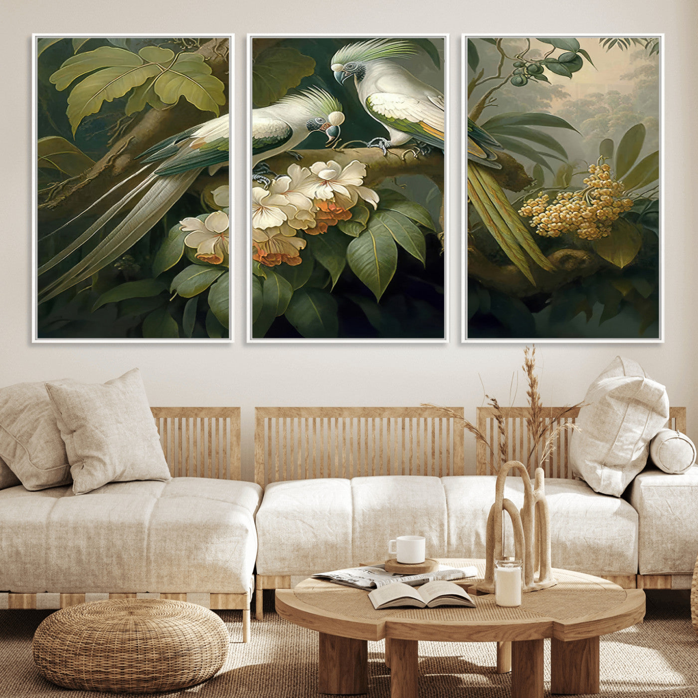 84047-MGV-FC-60X30-3P_White-Tropical Paradise Print Wall Art Stunning Artwork of a Parrot in a Lush Forest with Beautiful