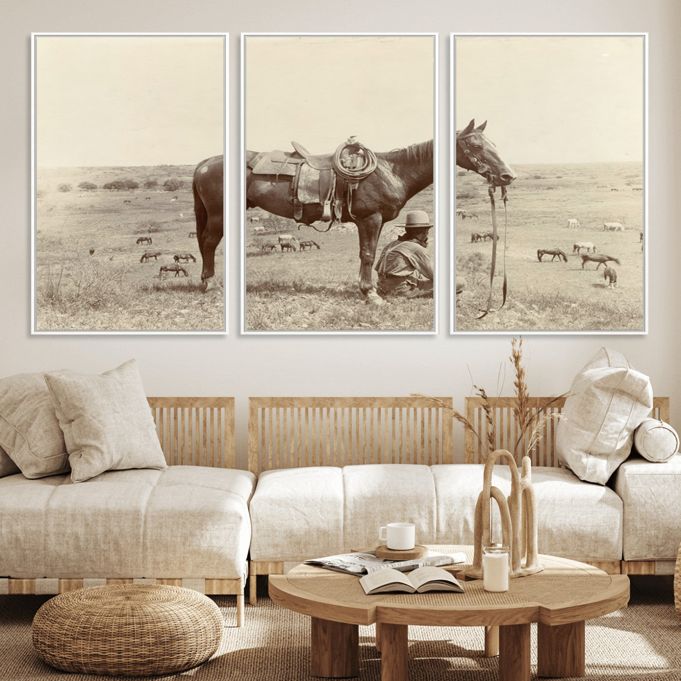 MGV-FC-60X30-3P - Cowboy Wall Art - Western Horse Canvas Print - Vintage Western Wall Art Canvas Print, Ready to Hang