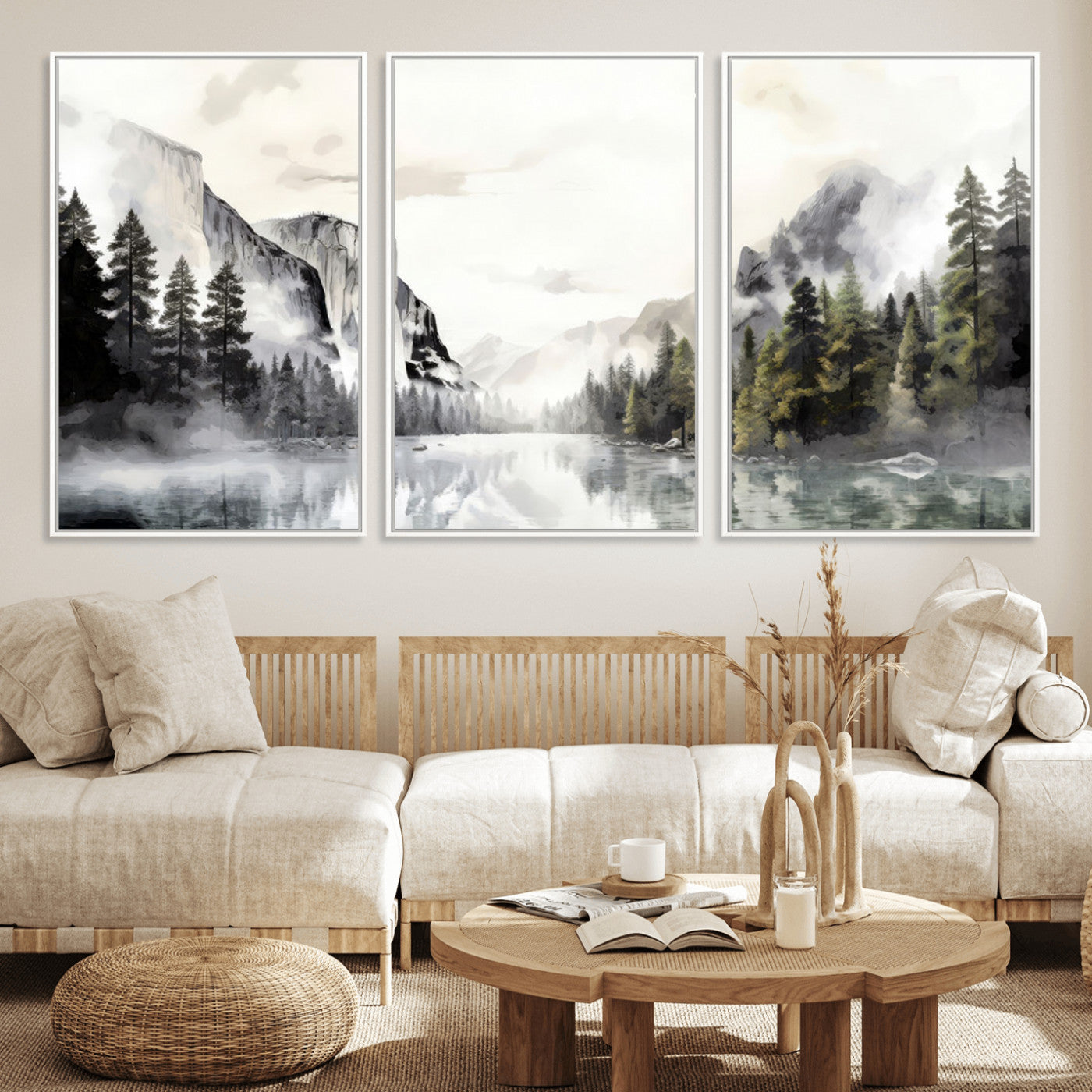 MGV-FC-60X30-3P - Yosemite Valley Wall Art Canvas Print – Framed and Ready to Hang – Majestic Nature Landscape Décor
