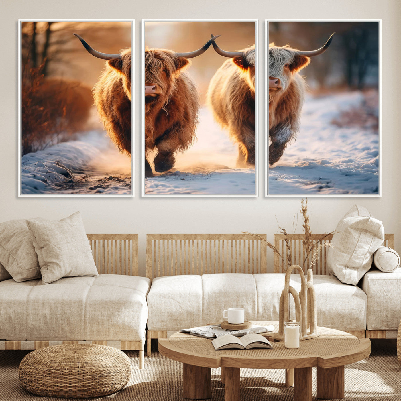 MGV-FC-60X30-3P - Scottish Highland Cow Horn Farm Wall Art Canvas Print