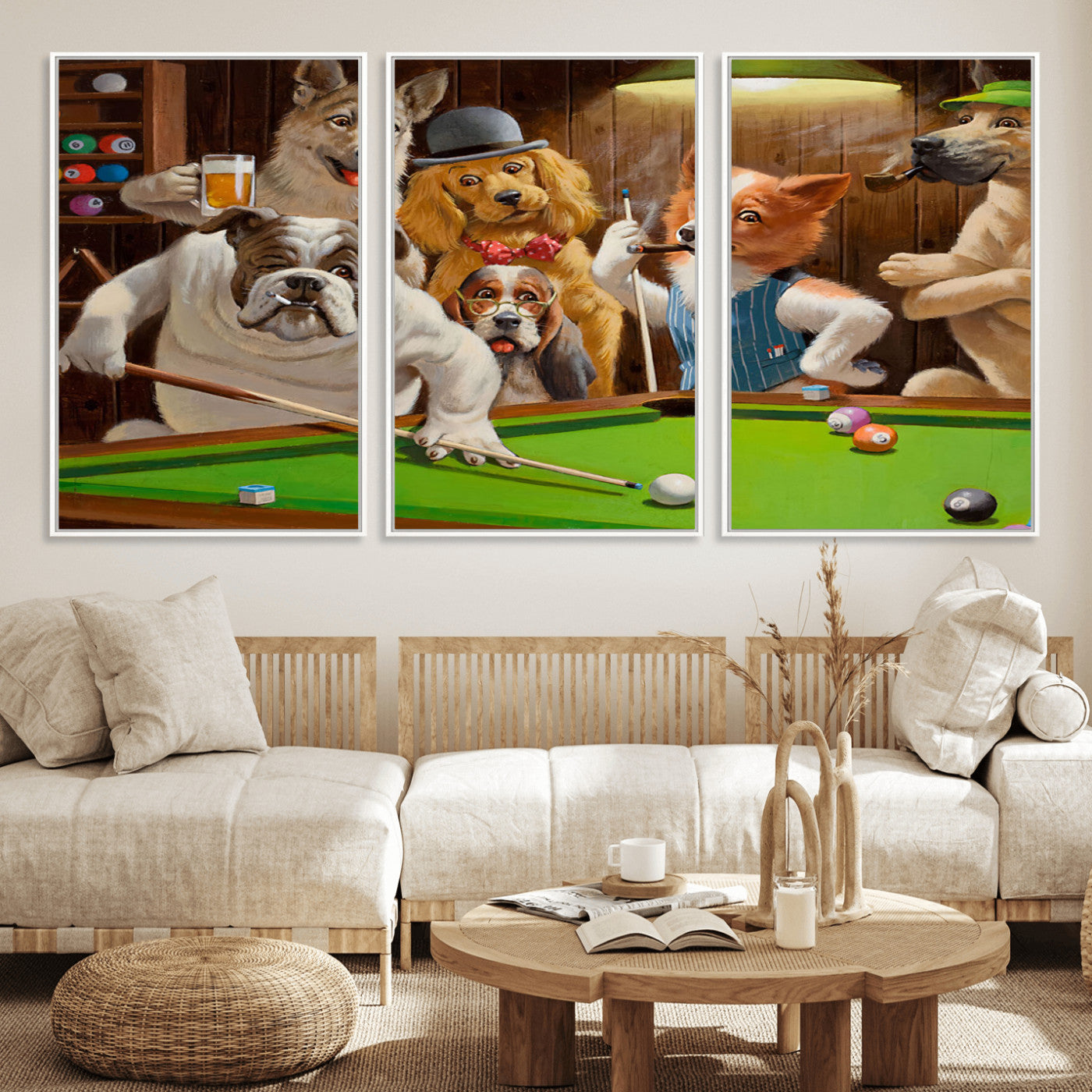 MGV-FC-60X30-3P - Dogs Playing Pool Canvas Wall Art Funny Gifts Dog Print